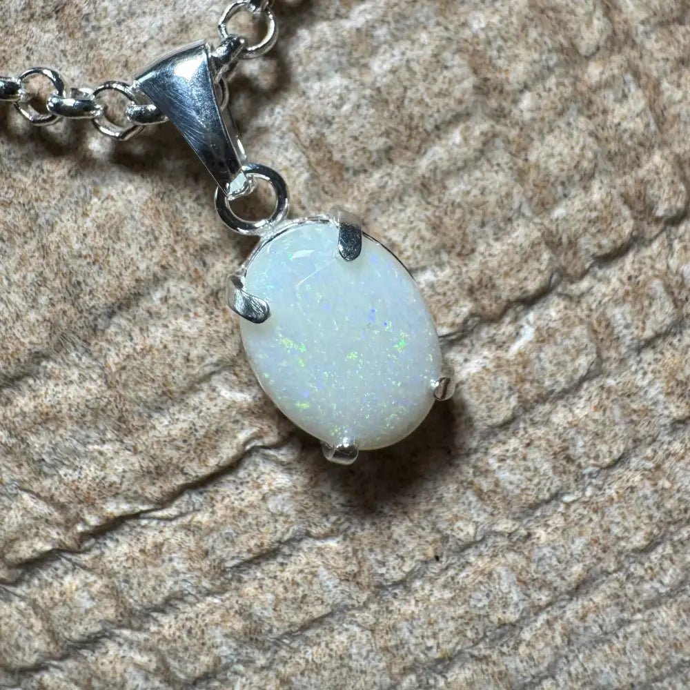 'Litchfield Light' ~ Handcrafted 0.9ct Solid Coober Pedy Opal 925 Sterling Silver Pendant Necklace