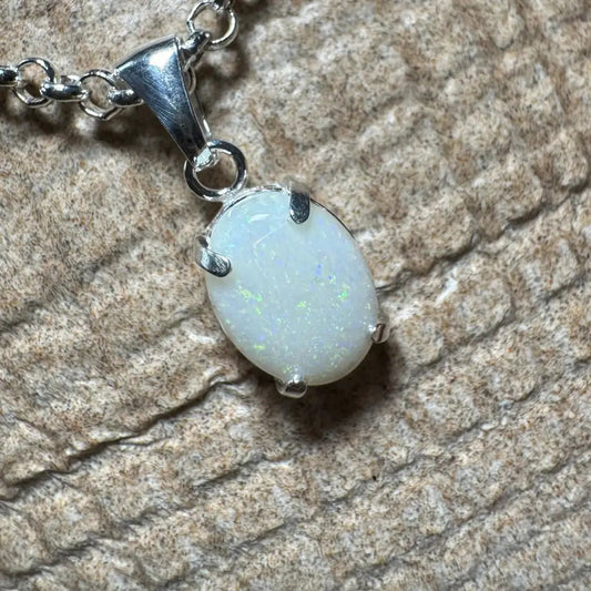 'Litchfield Light' ~ Handcrafted 0.9ct Solid Coober Pedy Opal 925 Sterling Silver Pendant Necklace