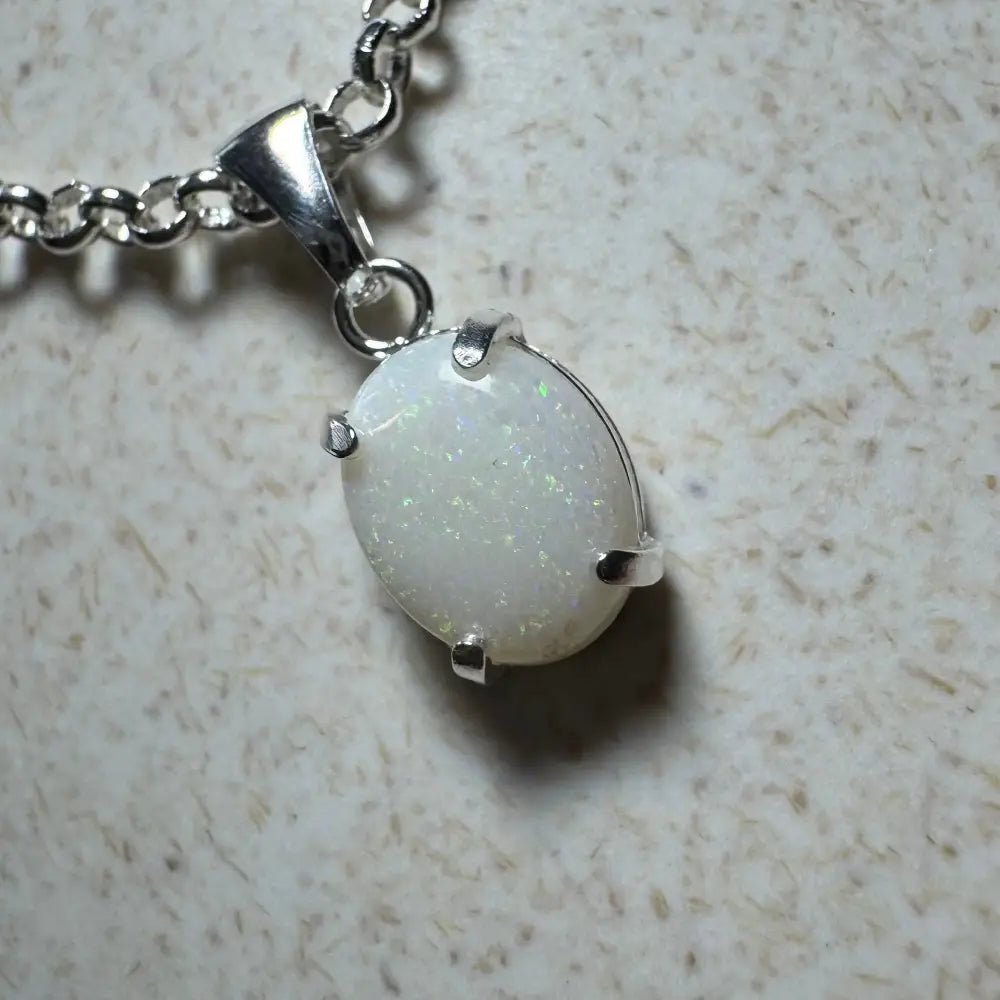 'Litchfield Light' ~ Handcrafted 0.9ct Solid Coober Pedy Opal 925 Sterling Silver Pendant Necklace