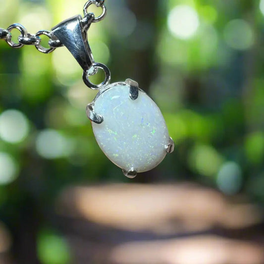 'Litchfield Light' ~ Handcrafted 0.9ct Solid Coober Pedy Opal 925 Sterling Silver Pendant Necklace