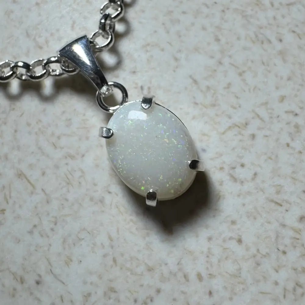 'Litchfield Light' ~ Handcrafted 0.9ct Solid Coober Pedy Opal 925 Sterling Silver Pendant Necklace