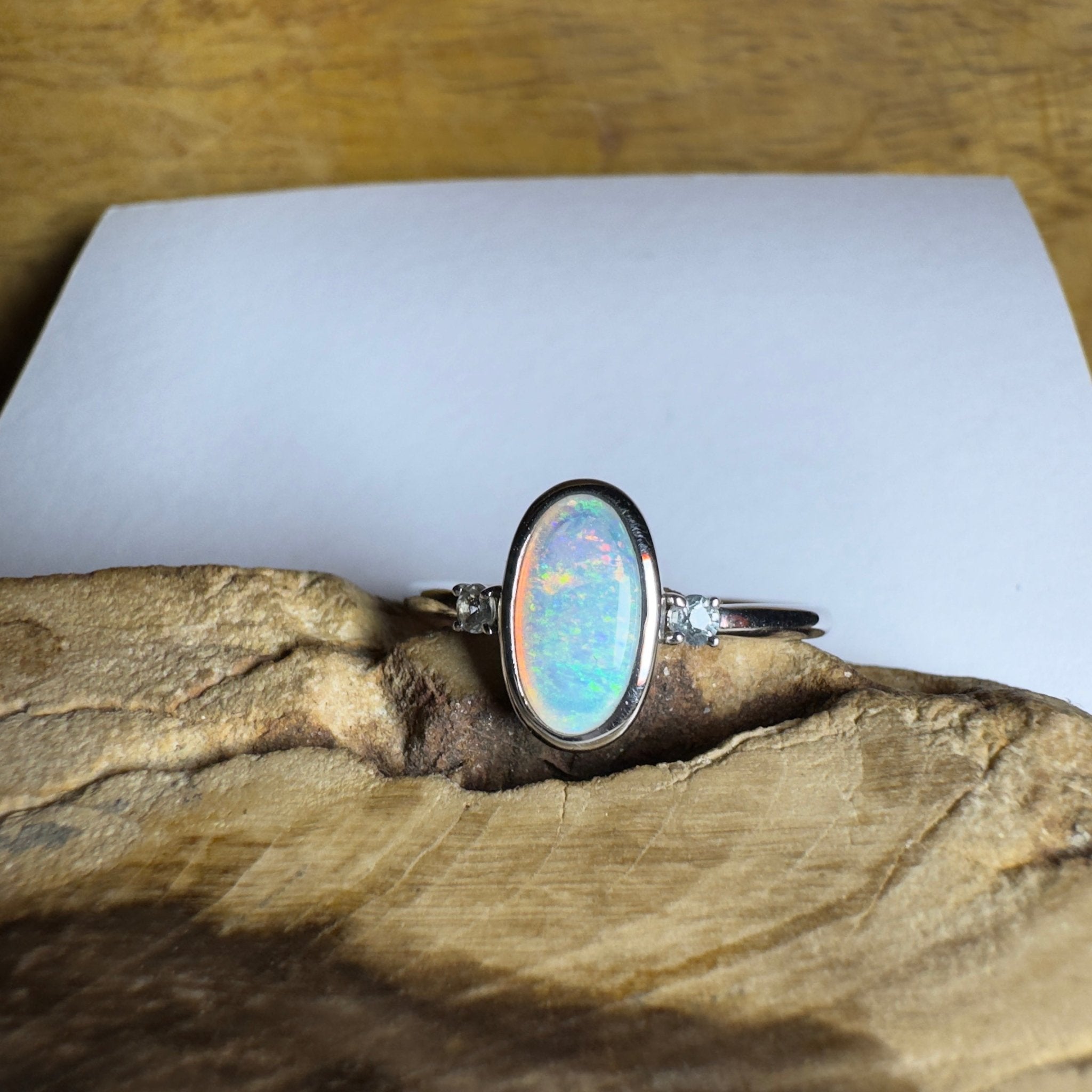 Lord Howe Gleam - 0.9ct Solid Coober Pedy Crystal Opal 925 Silver Ring