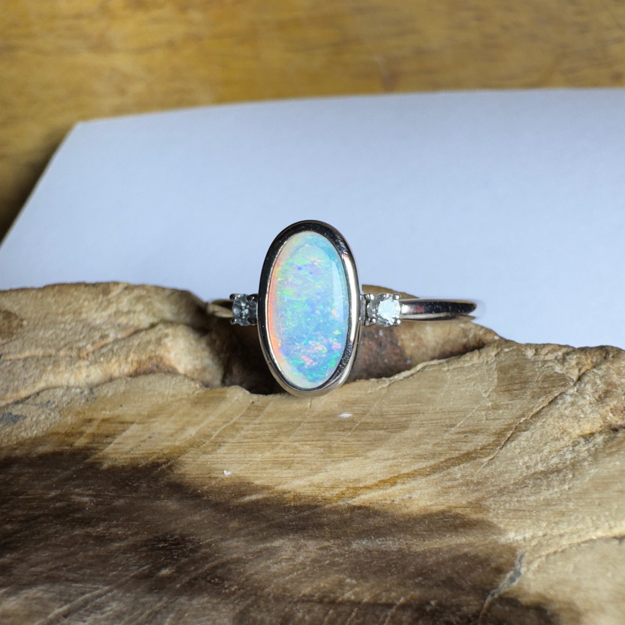 Lord Howe Gleam - 0.9ct Solid Coober Pedy Crystal Opal 925 Silver Ring