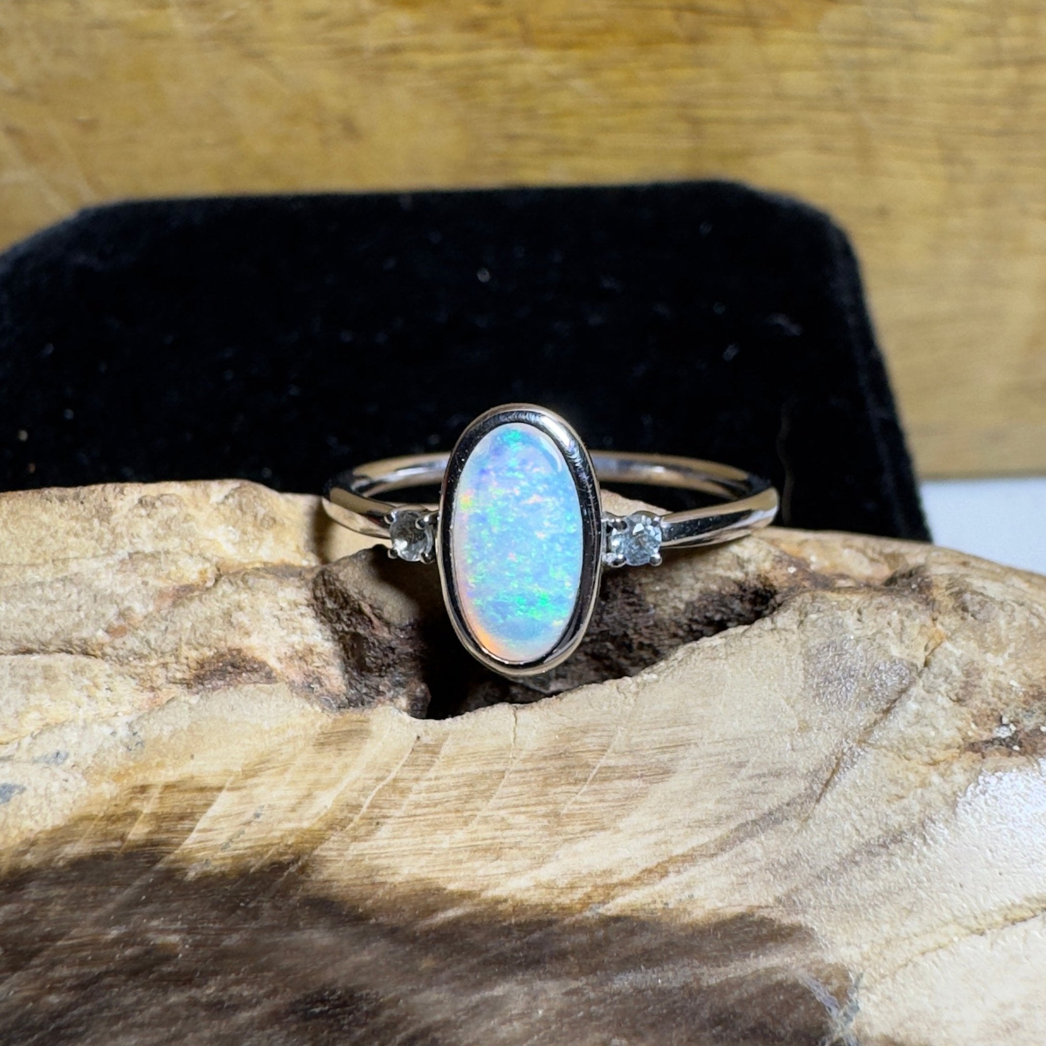 Lord Howe Gleam - 0.9ct Solid Coober Pedy Crystal Opal 925 Silver Ring