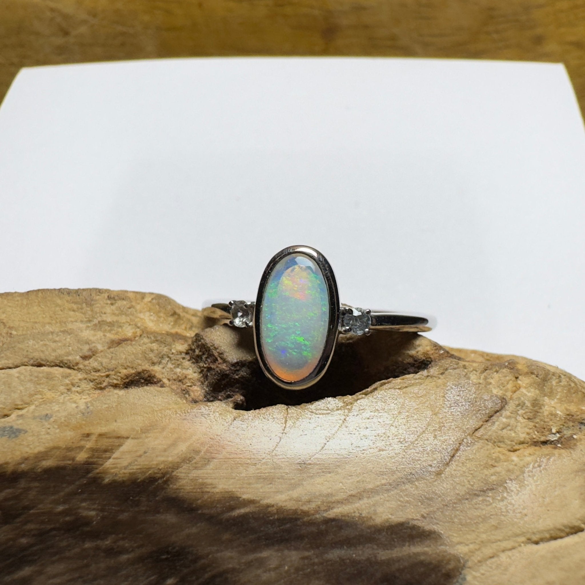 Lord Howe Gleam - 0.9ct Solid Coober Pedy Crystal Opal 925 Silver Ring