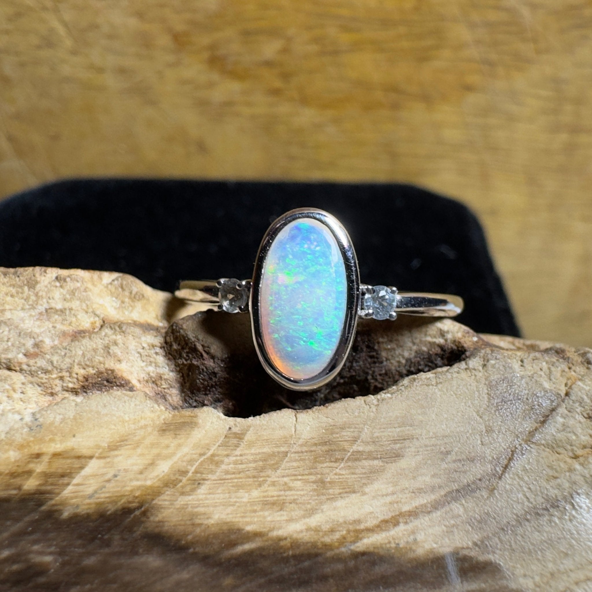 Lord Howe Gleam - 0.9ct Solid Coober Pedy Crystal Opal 925 Silver Ring