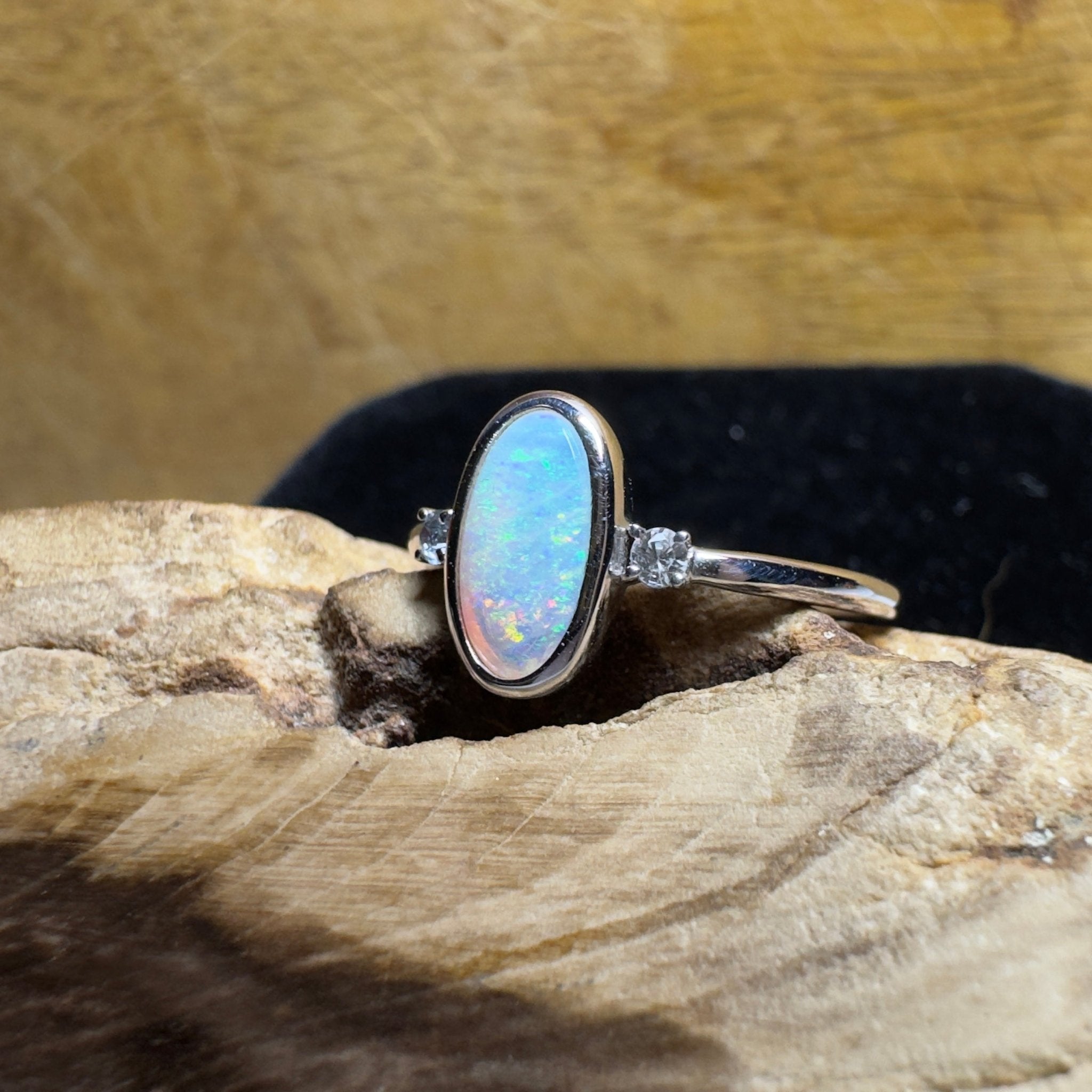 Lord Howe Gleam - 0.9ct Solid Coober Pedy Crystal Opal 925 Silver Ring