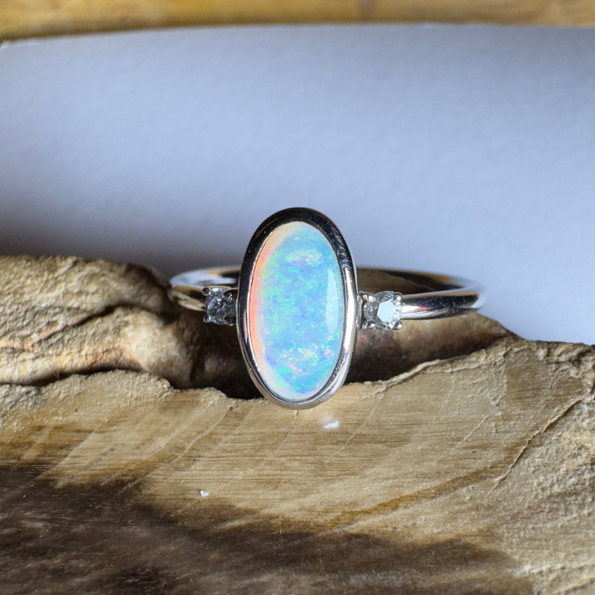 Lord Howe Gleam - 0.9ct Solid Coober Pedy Crystal Opal 925 Silver Ring