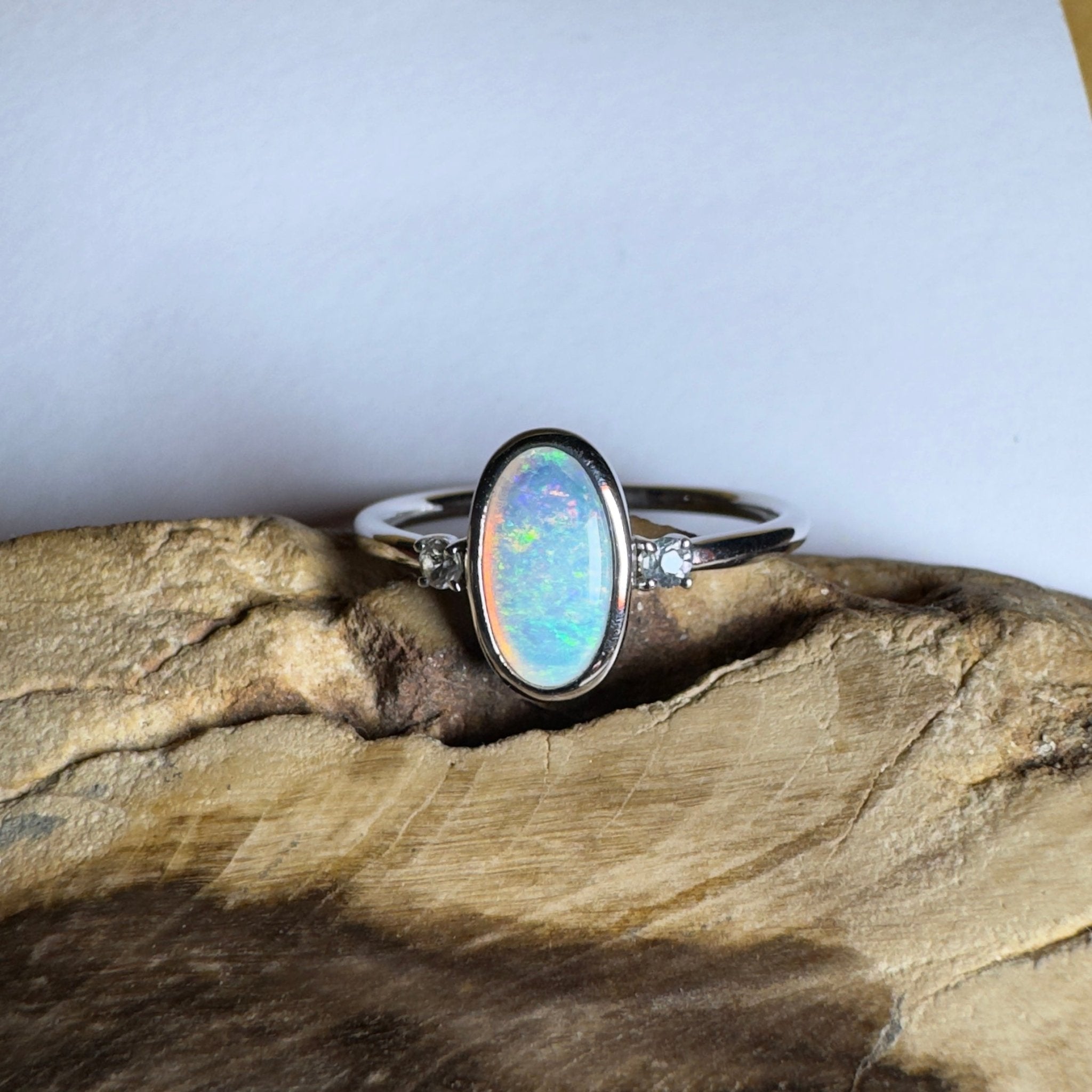 Lord Howe Gleam - 0.9ct Solid Coober Pedy Crystal Opal 925 Silver Ring