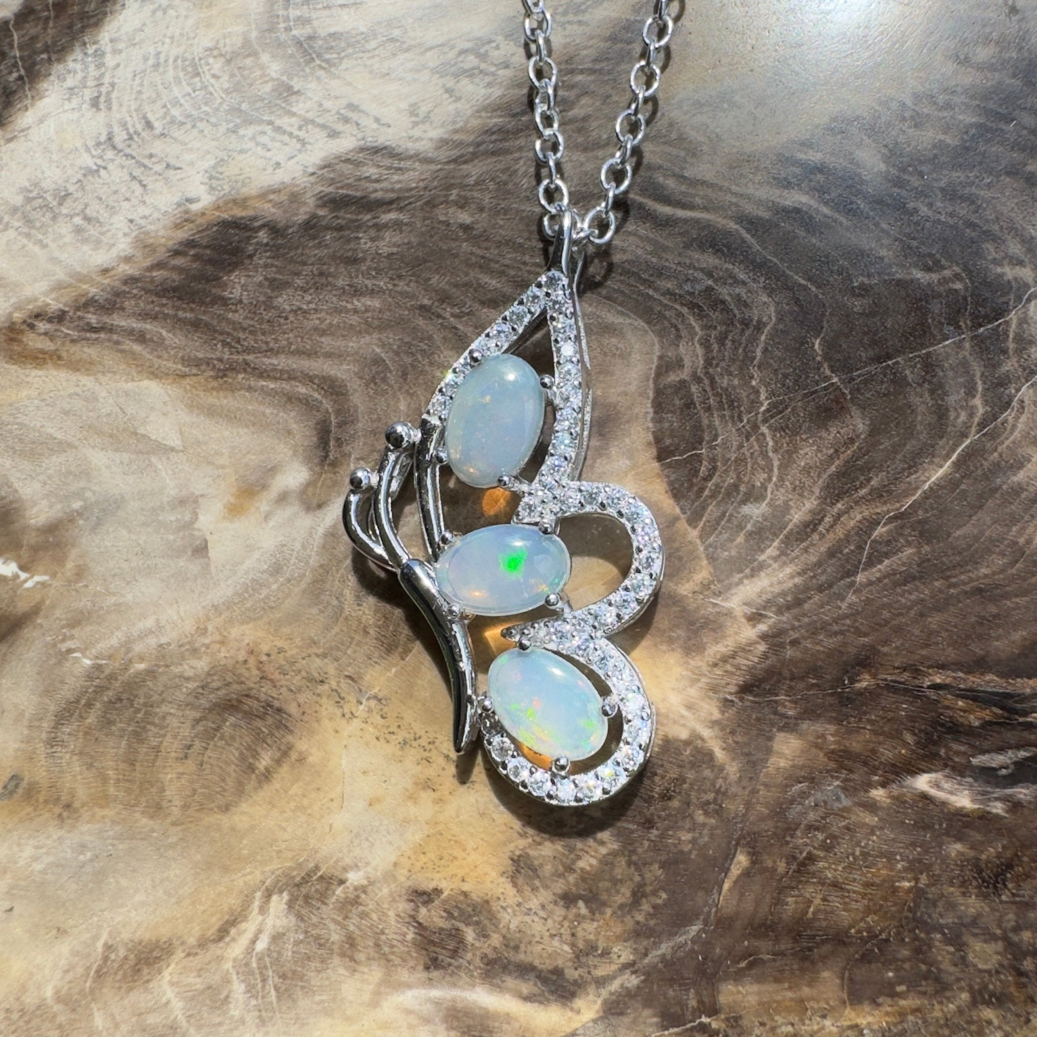 Lord Howe Island Driftwing ~ 1.2ct Coober Pedy Opal 925 Silver Pendant