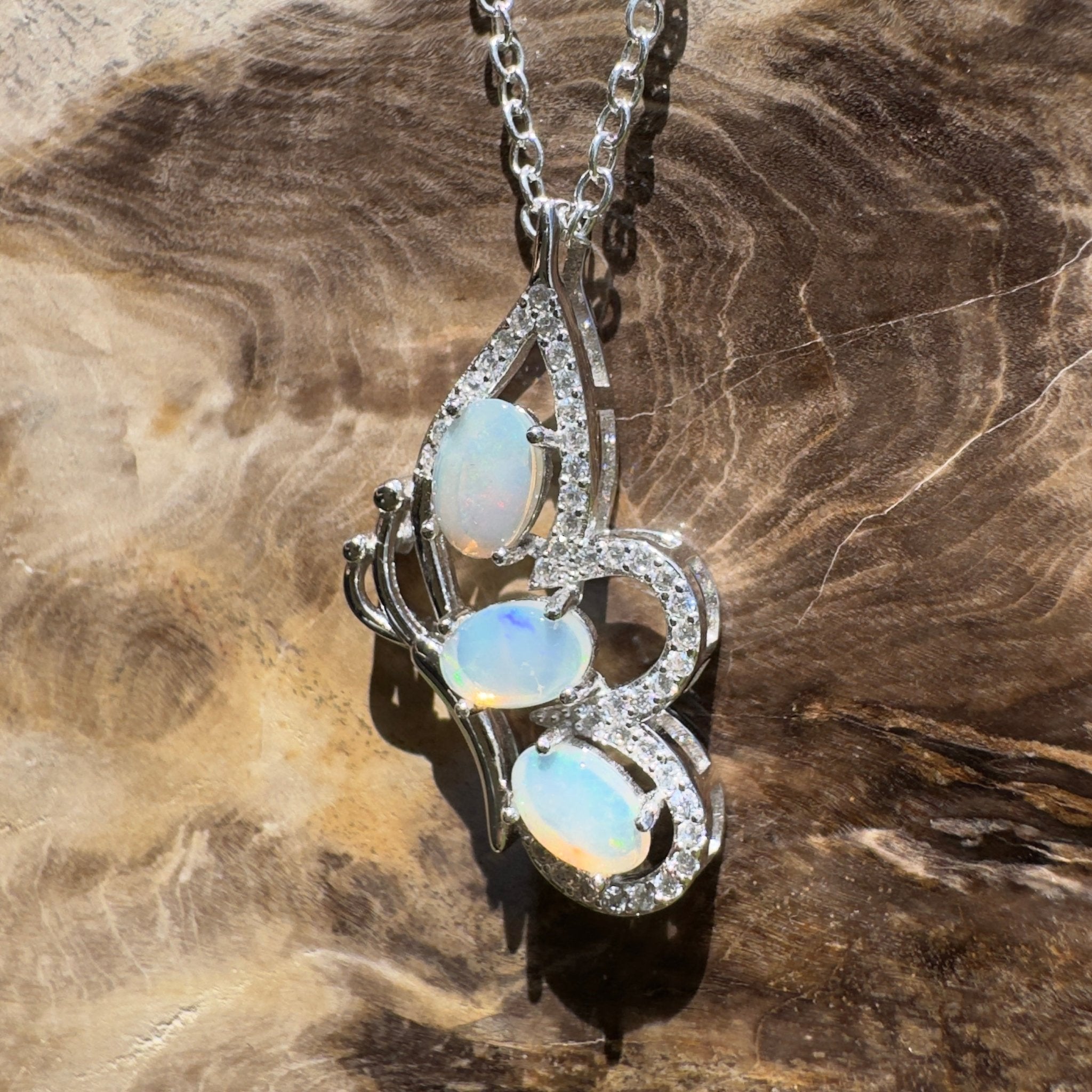 Lord Howe Island Driftwing ~ 1.2ct Coober Pedy Opal 925 Silver Pendant