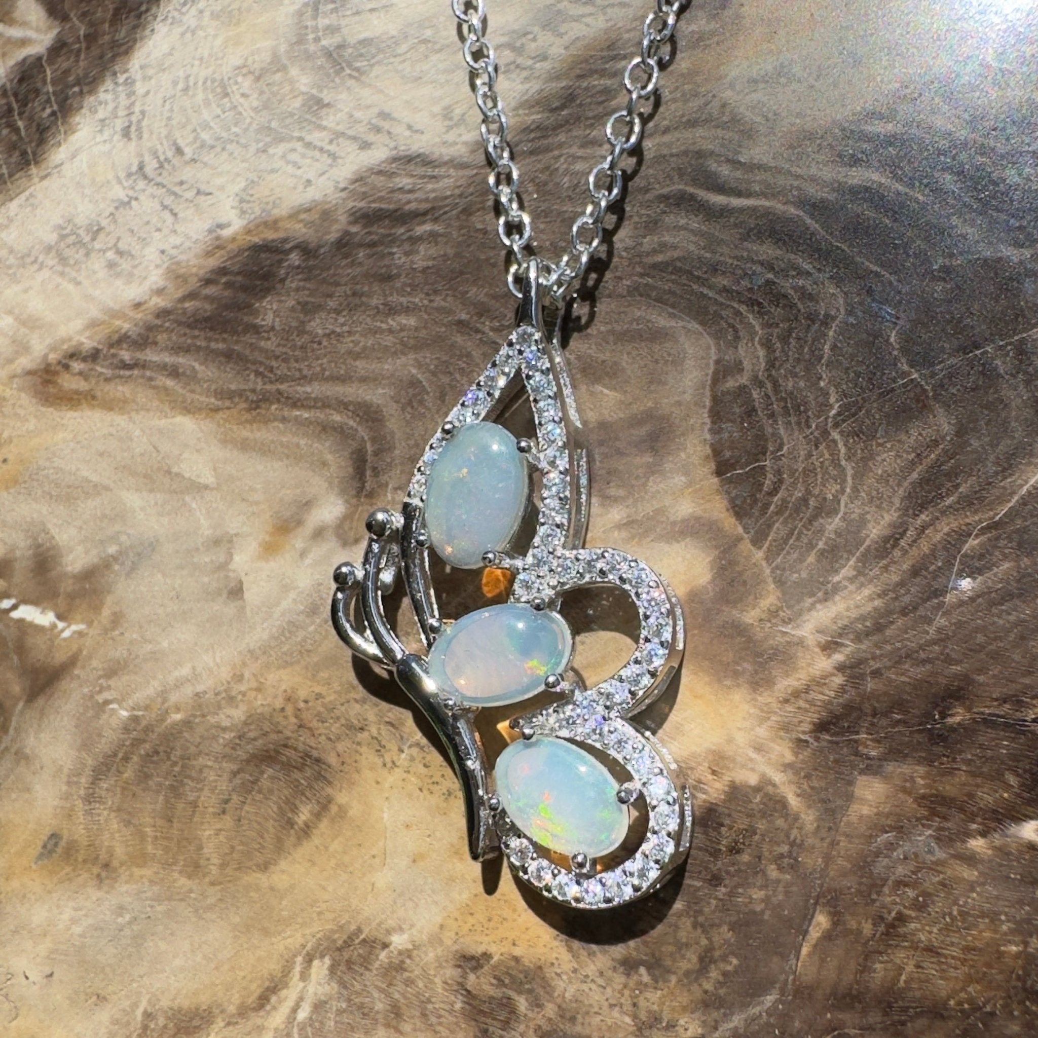 Lord Howe Island Driftwing ~ 1.2ct Coober Pedy Opal 925 Silver Pendant