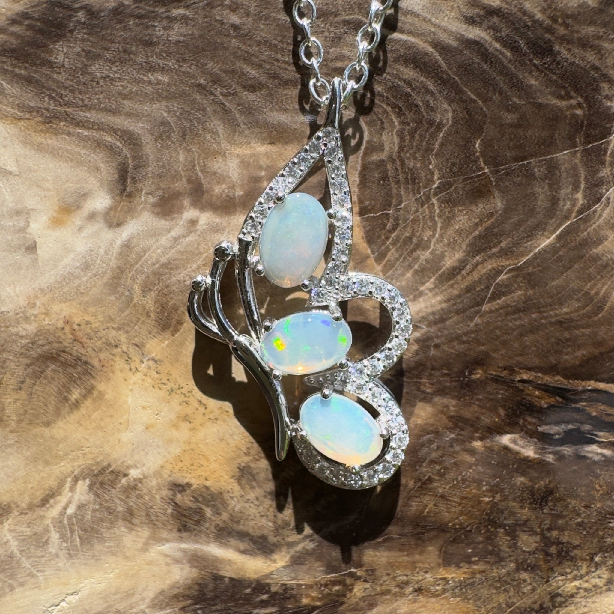 Lord Howe Island Driftwing ~ 1.2ct Coober Pedy Opal 925 Silver Pendant