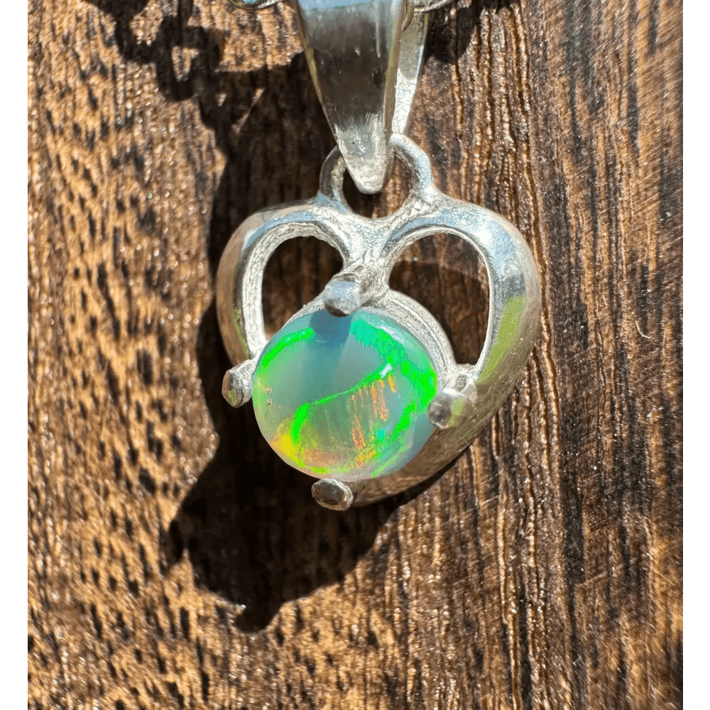 'Love and Light' ~ Handcrafted 0.9ct Solid Lightning Ridge Semi Black Opal 925 Sterling Silver Pendant Necklace