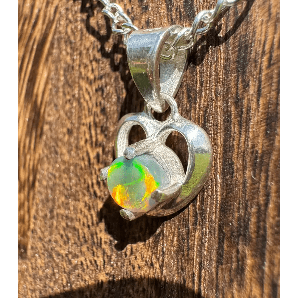 'Love and Light' ~ Handcrafted 0.9ct Solid Lightning Ridge Semi Black Opal 925 Sterling Silver Pendant Necklace