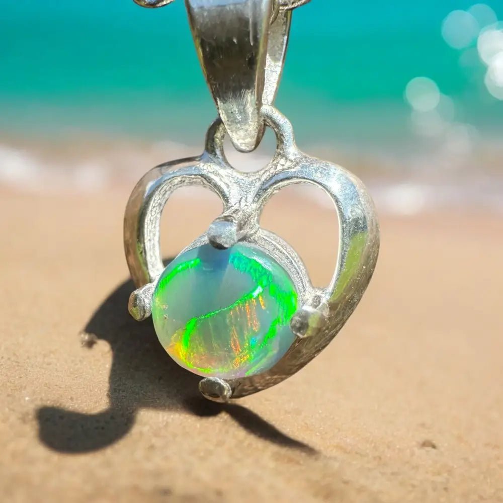 'Love and Light' ~ Handcrafted 0.9ct Solid Lightning Ridge Semi Black Opal 925 Sterling Silver Pendant Necklace
