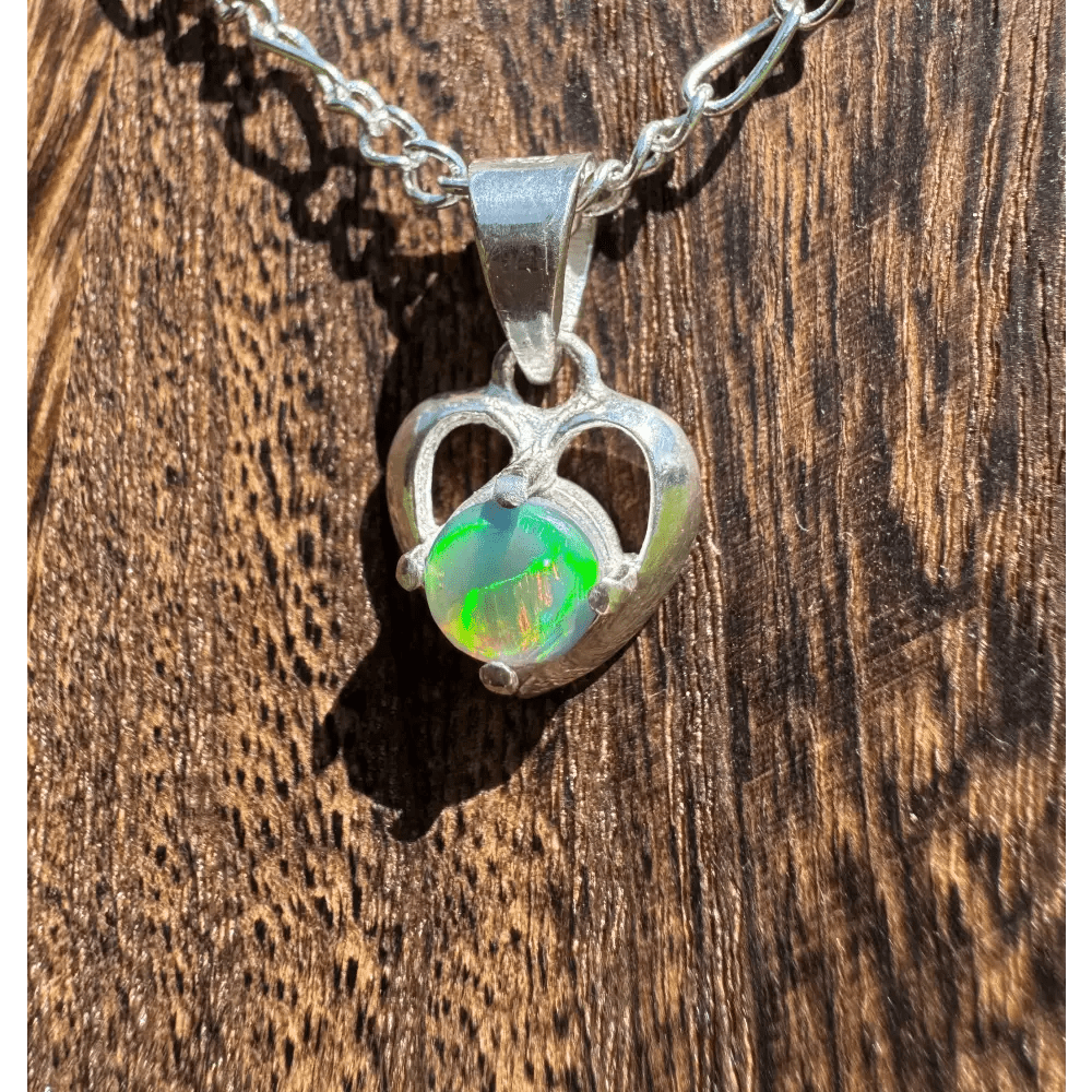 'Love and Light' ~ Handcrafted 0.9ct Solid Lightning Ridge Semi Black Opal 925 Sterling Silver Pendant Necklace