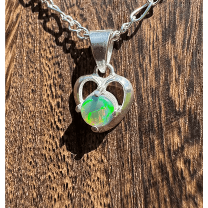 'Love and Light' ~ Handcrafted 0.9ct Solid Lightning Ridge Semi Black Opal 925 Sterling Silver Pendant Necklace