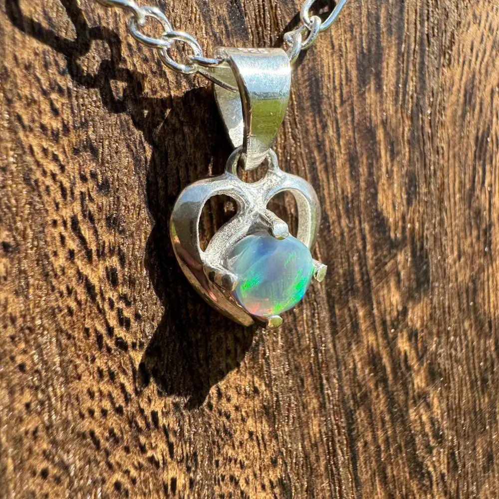 'Love and Light' ~ Handcrafted 0.9ct Solid Lightning Ridge Semi Black Opal 925 Sterling Silver Pendant Necklace