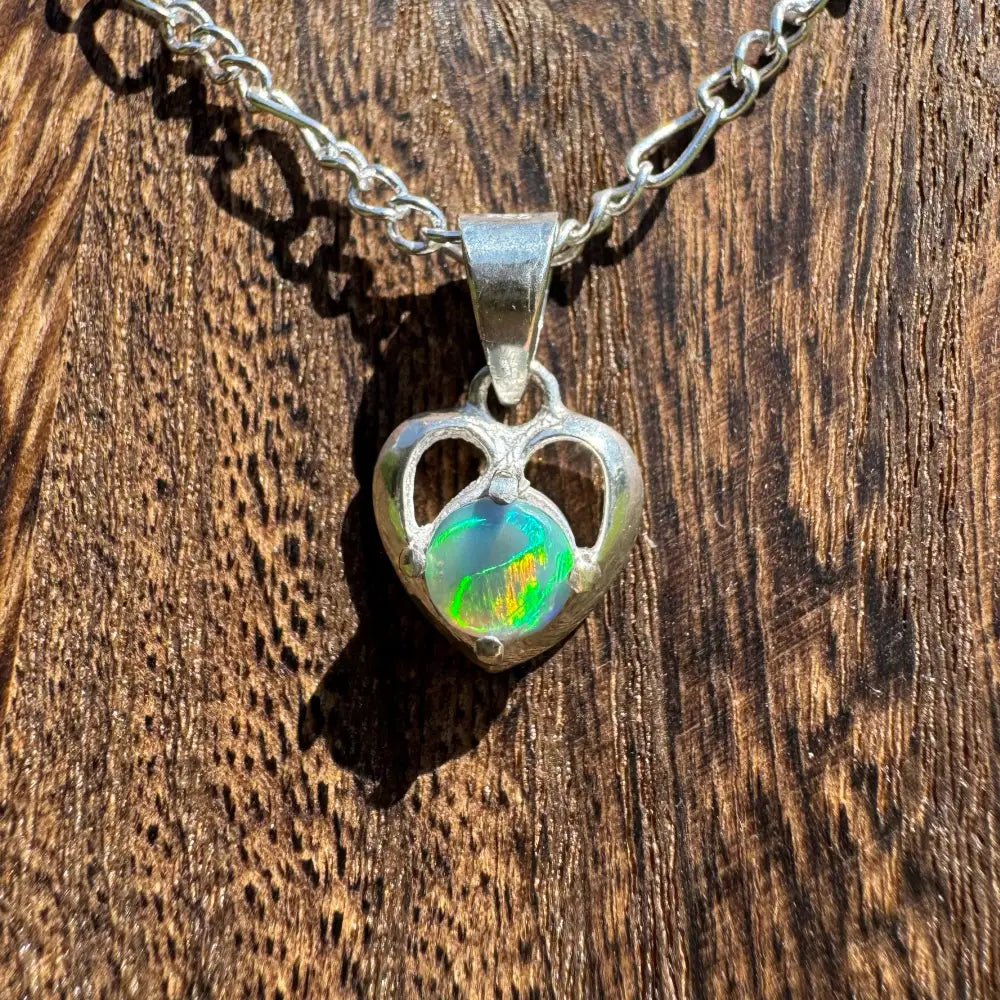 'Love and Light' ~ Handcrafted 0.9ct Solid Lightning Ridge Semi Black Opal 925 Sterling Silver Pendant Necklace
