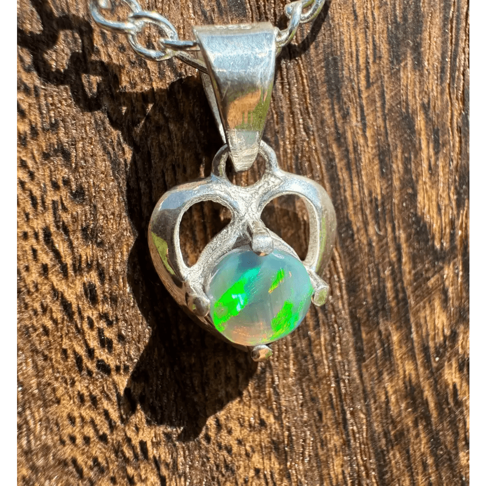 'Love and Light' ~ Handcrafted 0.9ct Solid Lightning Ridge Semi Black Opal 925 Sterling Silver Pendant Necklace