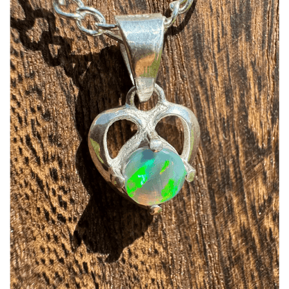 'Love and Light' ~ Handcrafted 0.9ct Solid Lightning Ridge Semi Black Opal 925 Sterling Silver Pendant Necklace