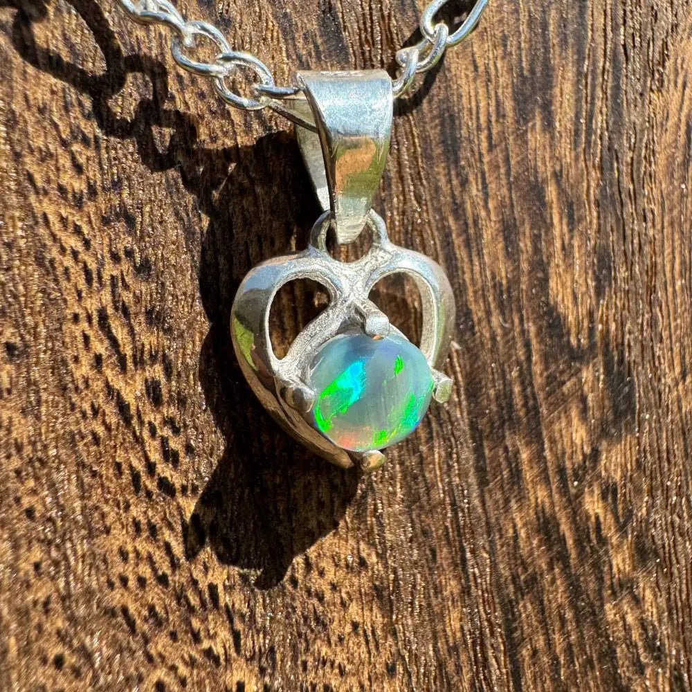 'Love and Light' ~ Handcrafted 0.9ct Solid Lightning Ridge Semi Black Opal 925 Sterling Silver Pendant Necklace