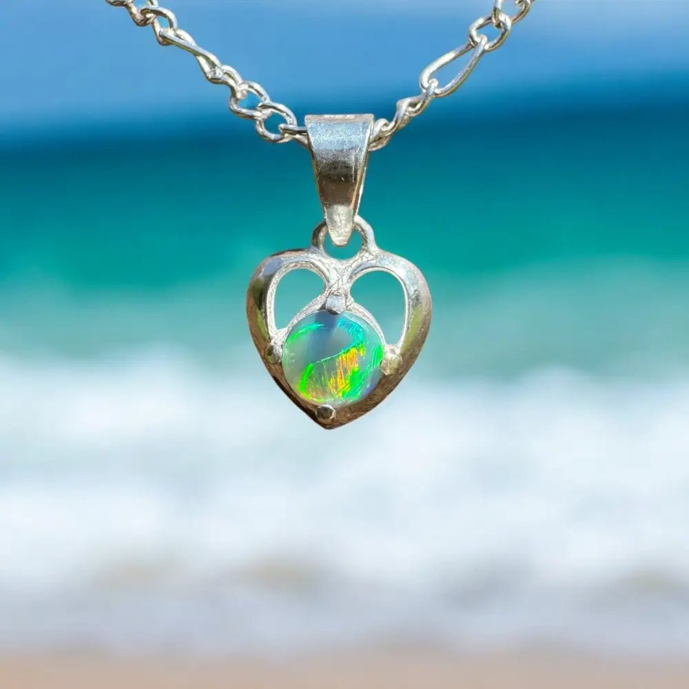 'Love and Light' ~ Handcrafted 0.9ct Solid Lightning Ridge Semi Black Opal 925 Sterling Silver Pendant Necklace