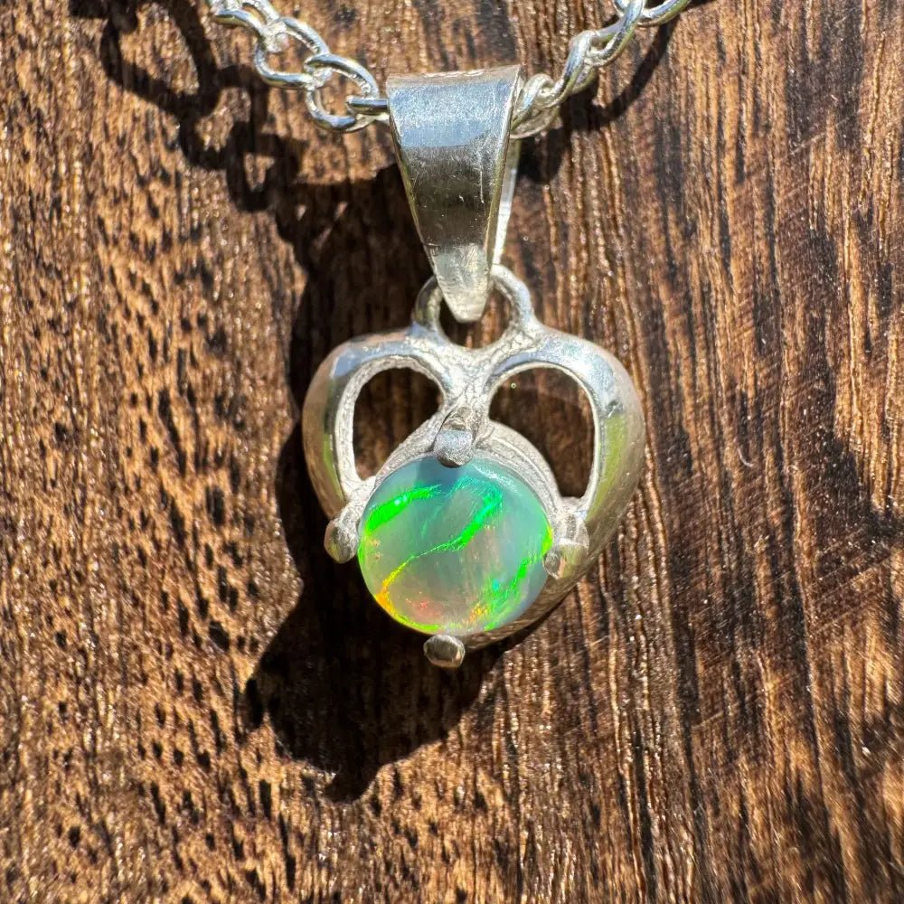 'Love and Light' ~ Handcrafted 0.9ct Solid Lightning Ridge Semi Black Opal 925 Sterling Silver Pendant Necklace