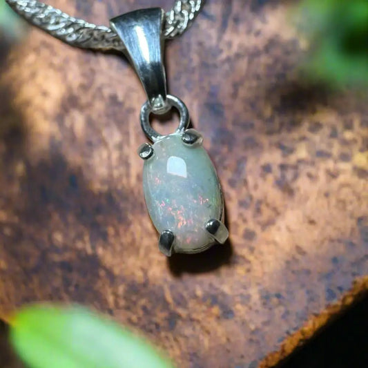 'MacDonnell Magic' ~ Handcrafted 0.6ct Solid Coober Pedy Opal 925 Sterling Silver Pendant Necklace