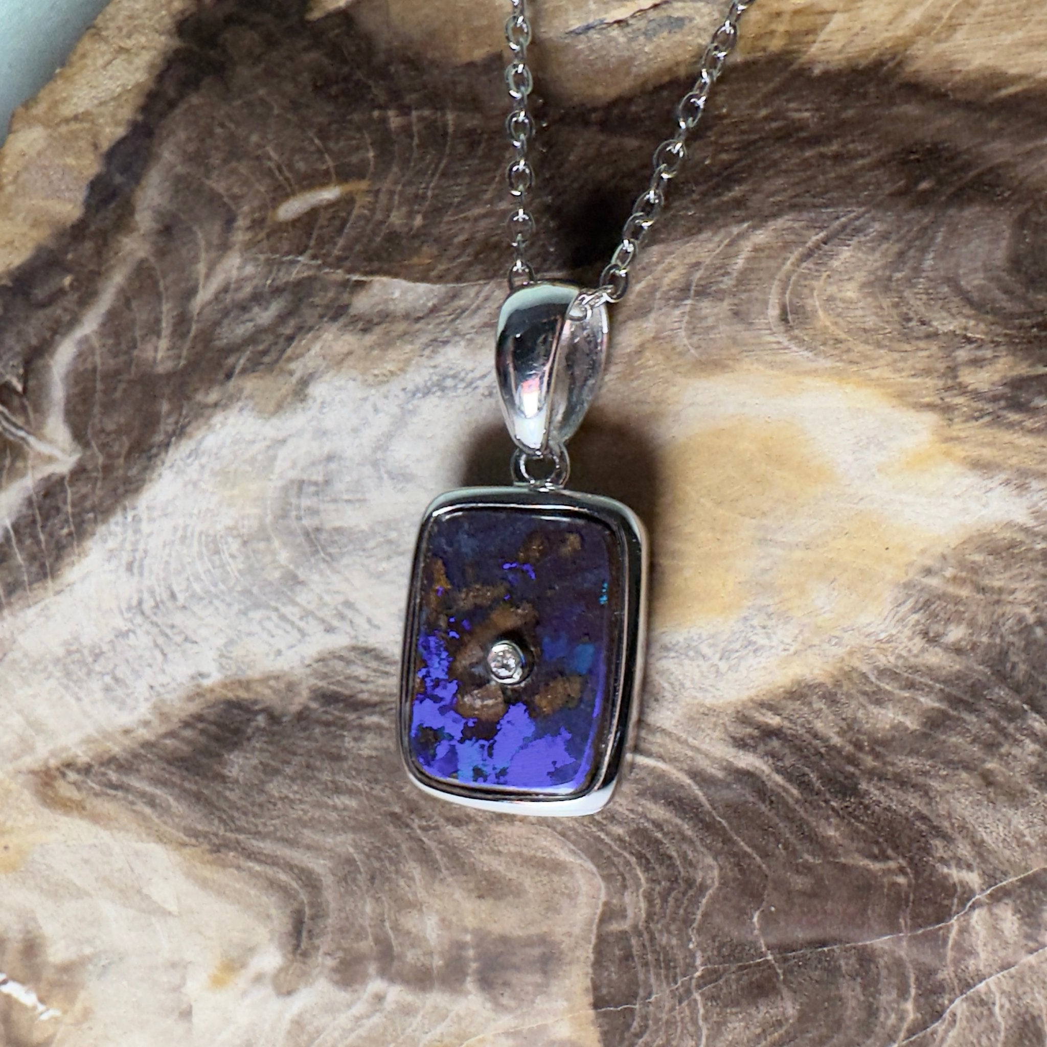 MacDonnell Spectrum ~ Queensland Boulder Opal 925 Sterling Silver Pendant Necklace
