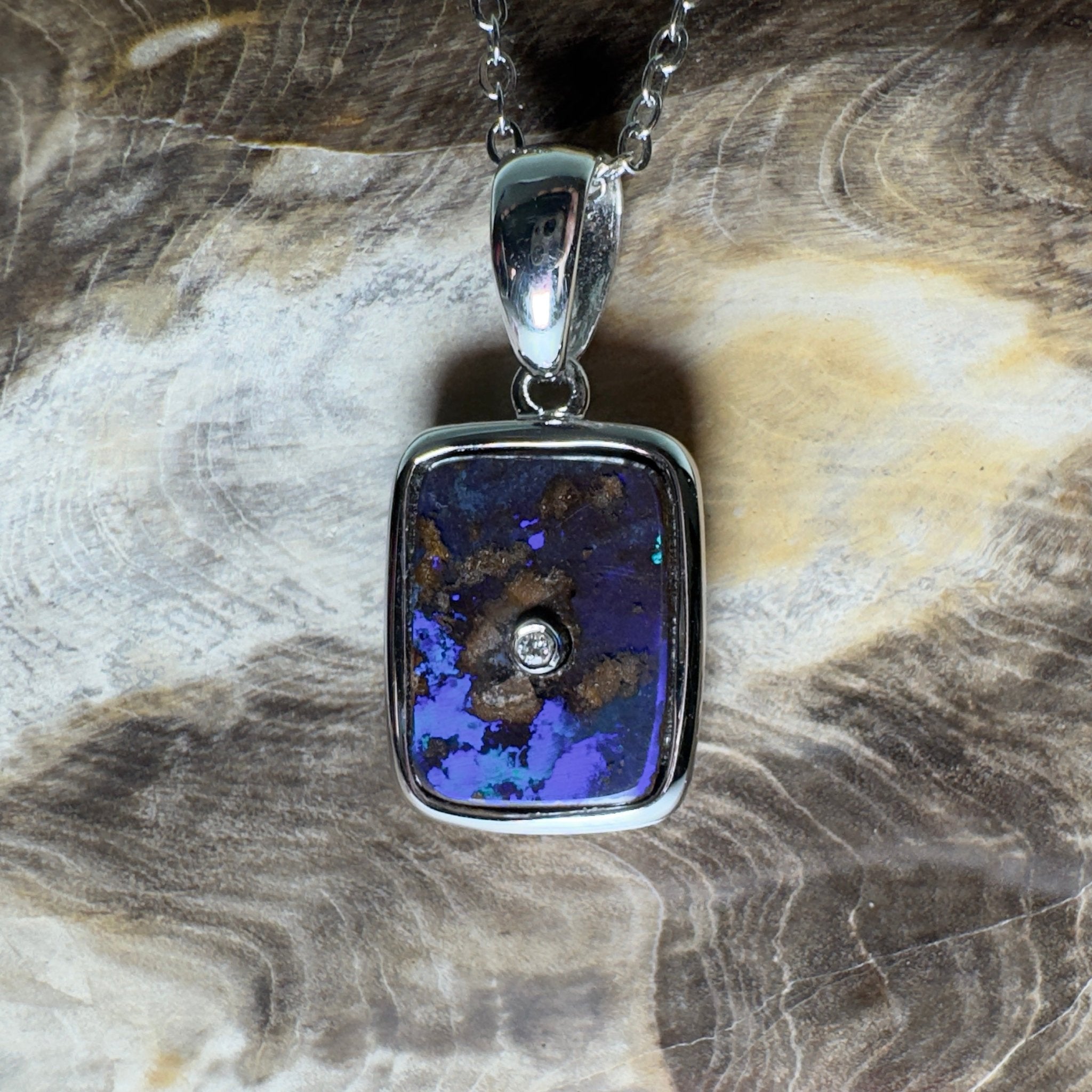 MacDonnell Spectrum ~ Queensland Boulder Opal 925 Sterling Silver Pendant Necklace
