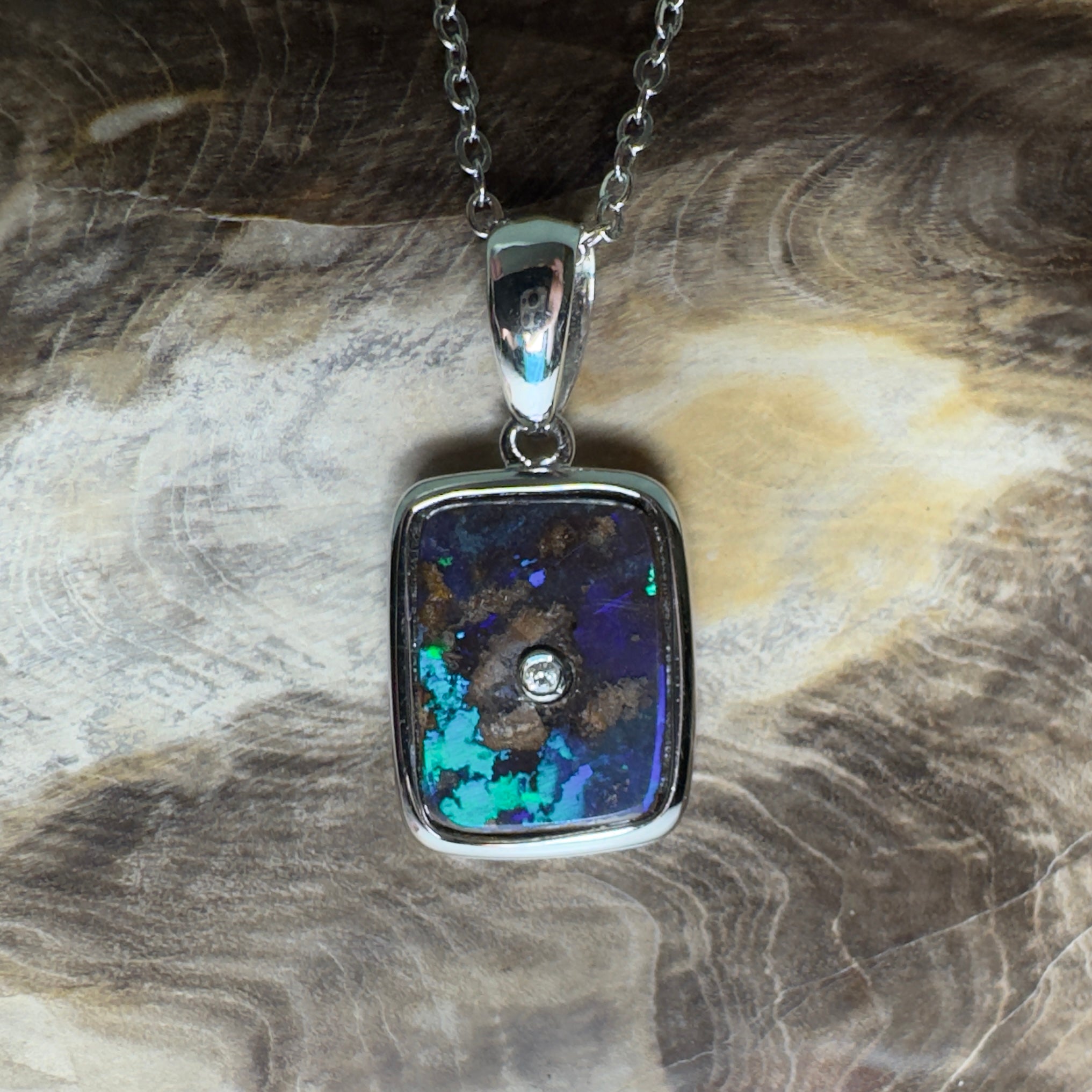 MacDonnell Spectrum ~ Queensland Boulder Opal 925 Sterling Silver Pendant Necklace