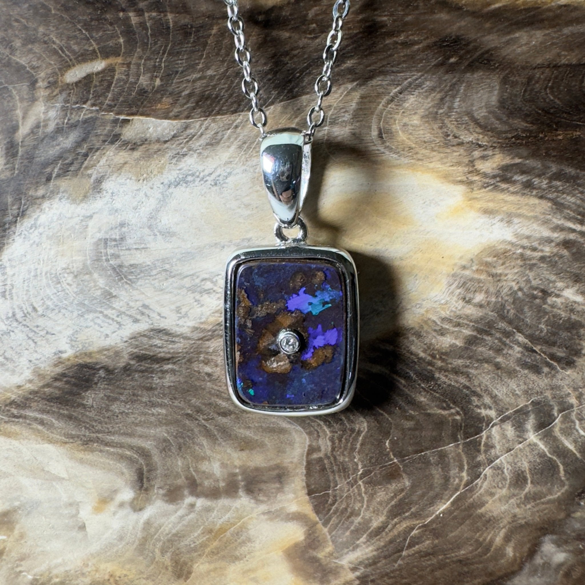 MacDonnell Spectrum ~ Queensland Boulder Opal 925 Sterling Silver Pendant Necklace