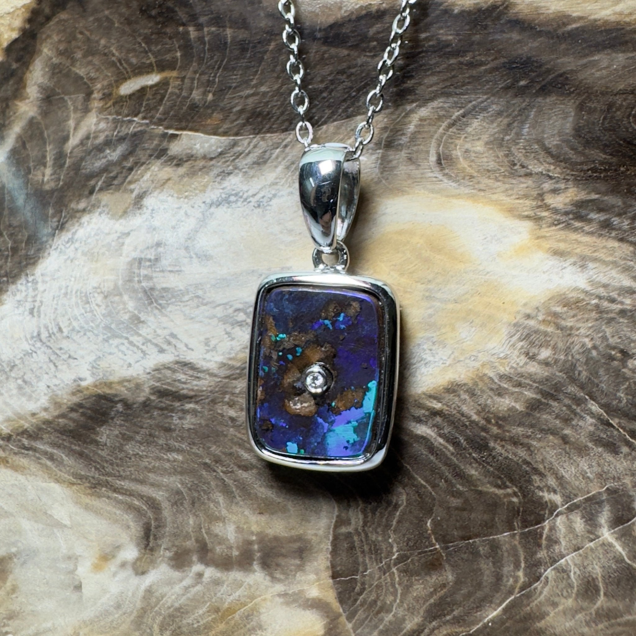 MacDonnell Spectrum ~ Queensland Boulder Opal 925 Sterling Silver Pendant Necklace