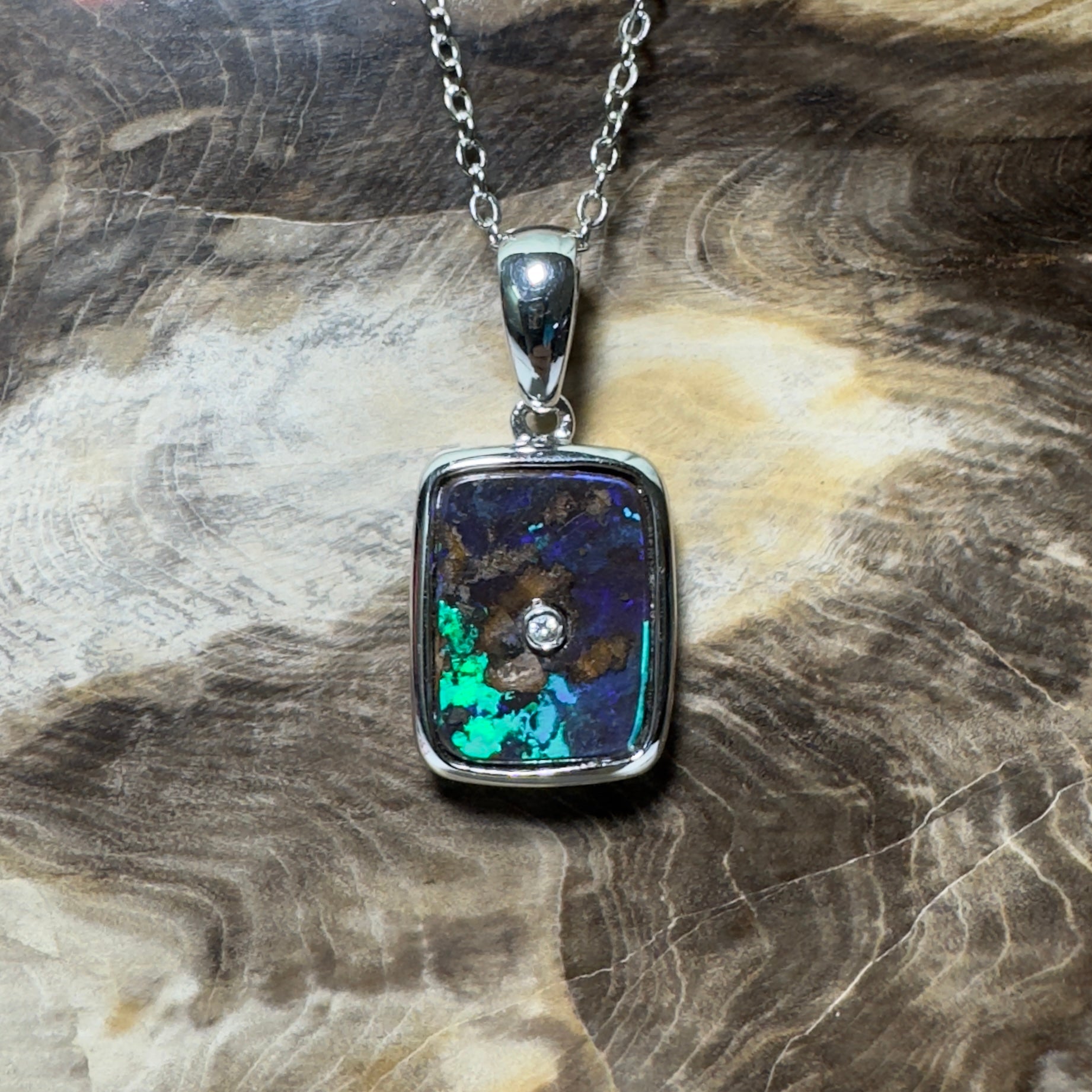 MacDonnell Spectrum ~ Queensland Boulder Opal 925 Sterling Silver Pendant Necklace