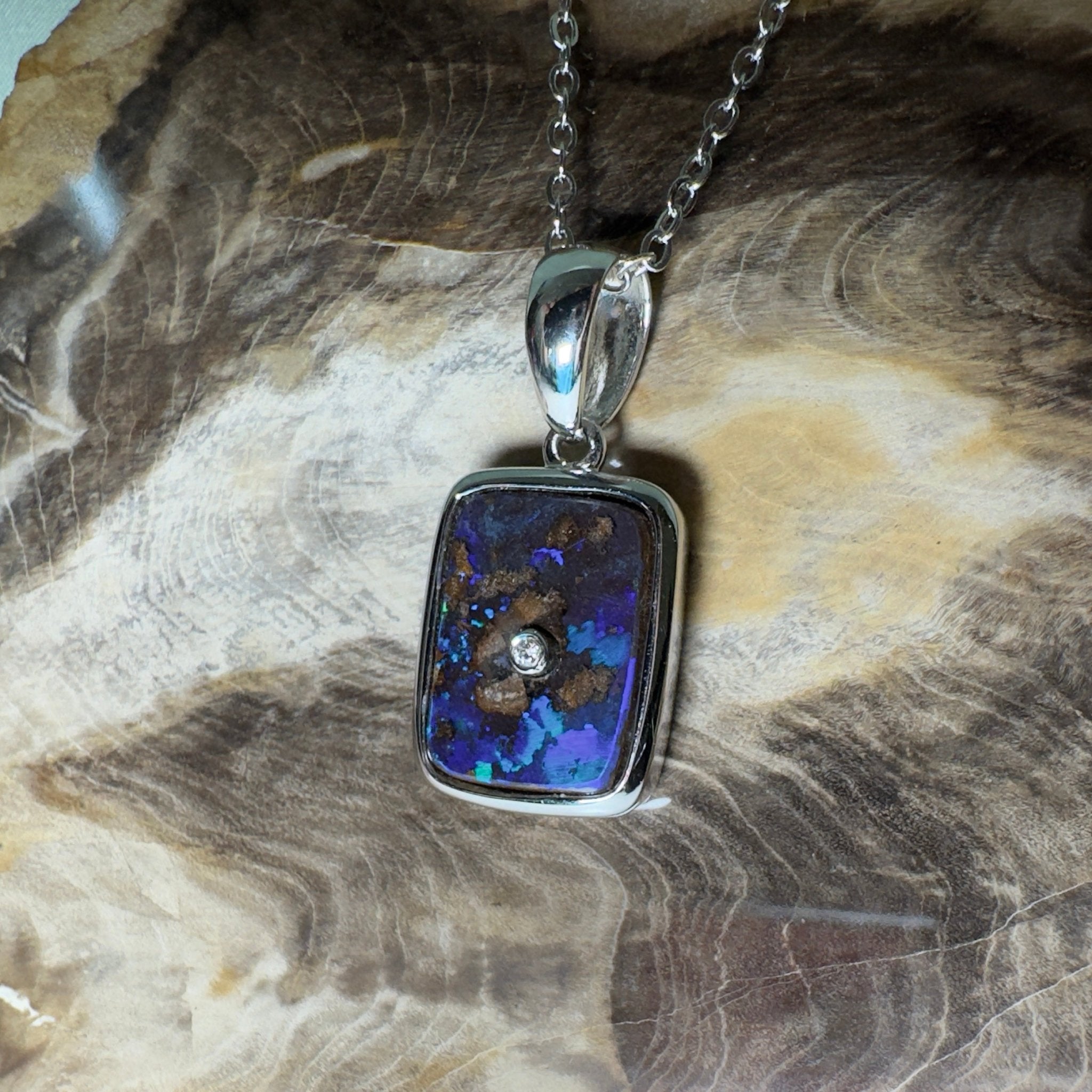 MacDonnell Spectrum ~ Queensland Boulder Opal 925 Sterling Silver Pendant Necklace