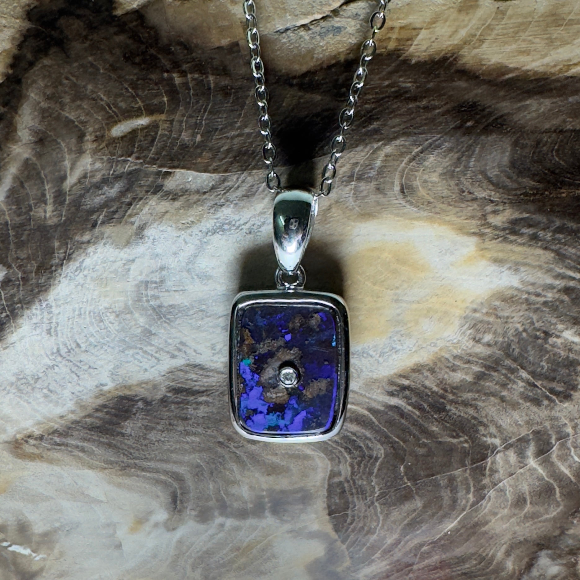 MacDonnell Spectrum ~ Queensland Boulder Opal 925 Sterling Silver Pendant Necklace