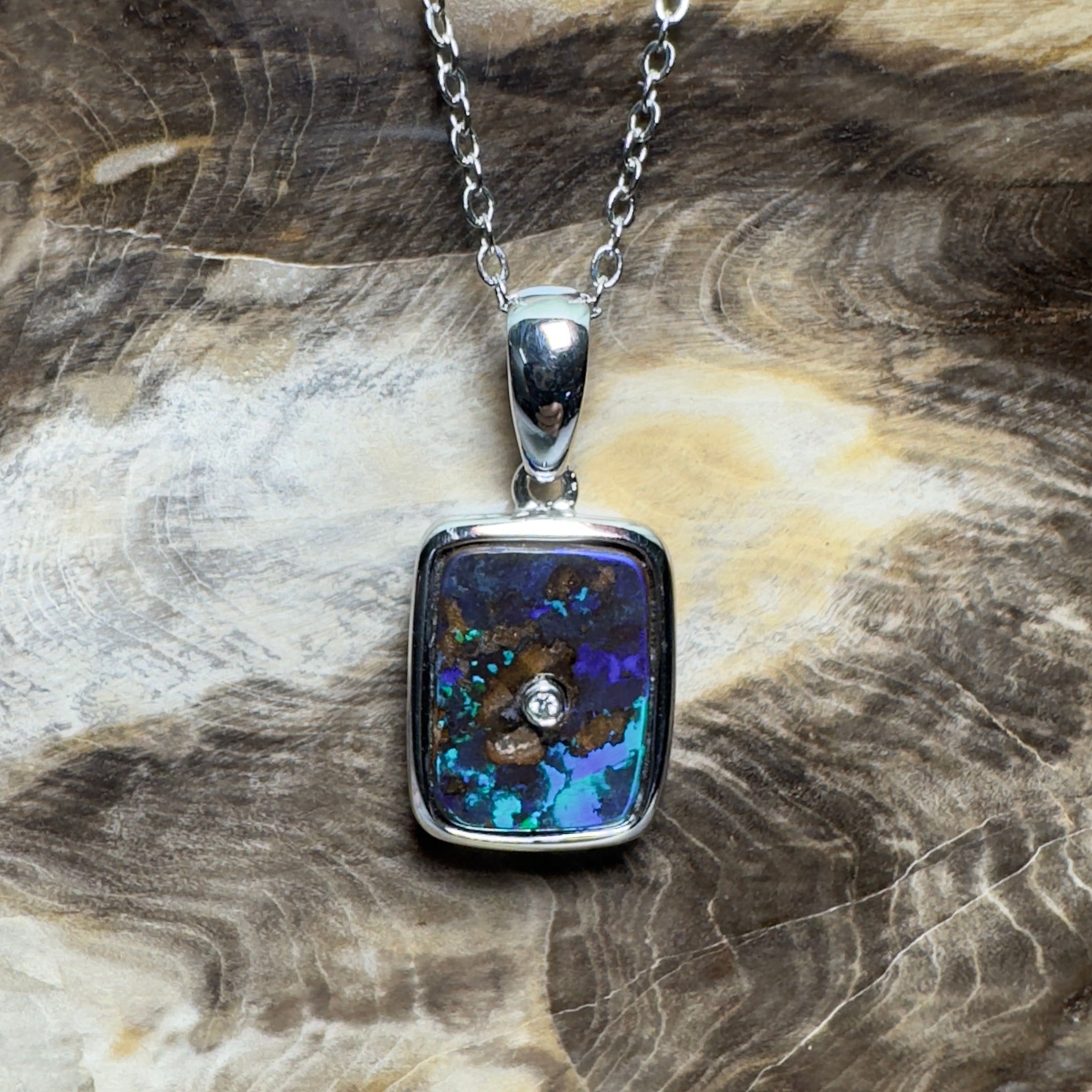 MacDonnell Spectrum ~ Queensland Boulder Opal 925 Sterling Silver Pendant Necklace