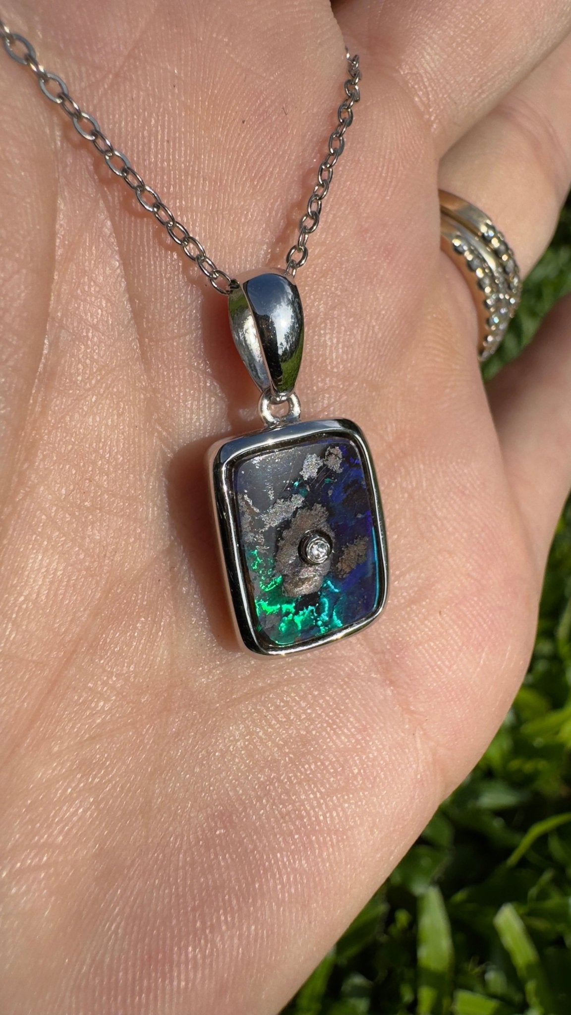 MacDonnell Spectrum ~ Queensland Boulder Opal 925 Sterling Silver Pendant Necklace