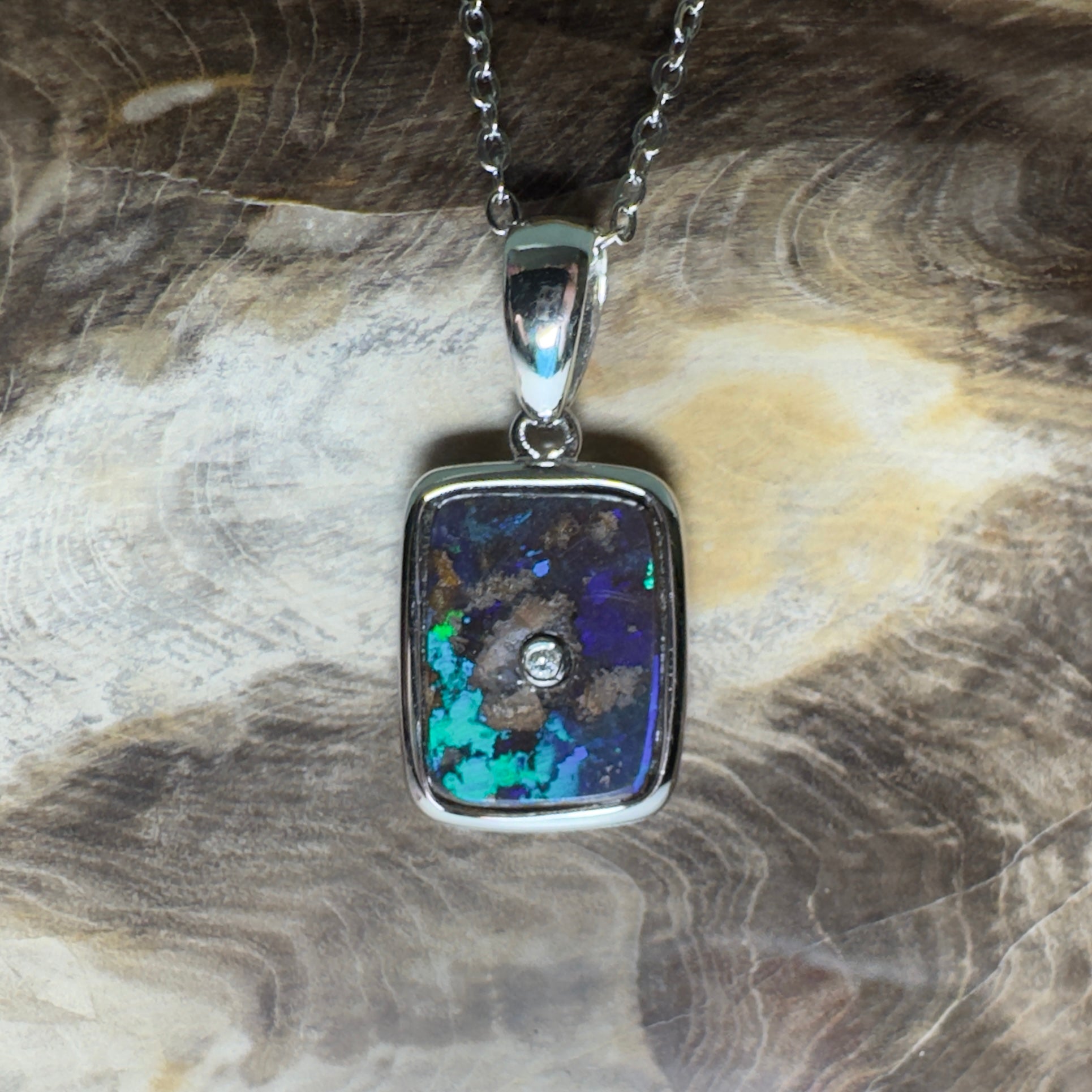 MacDonnell Spectrum ~ Queensland Boulder Opal 925 Sterling Silver Pendant Necklace