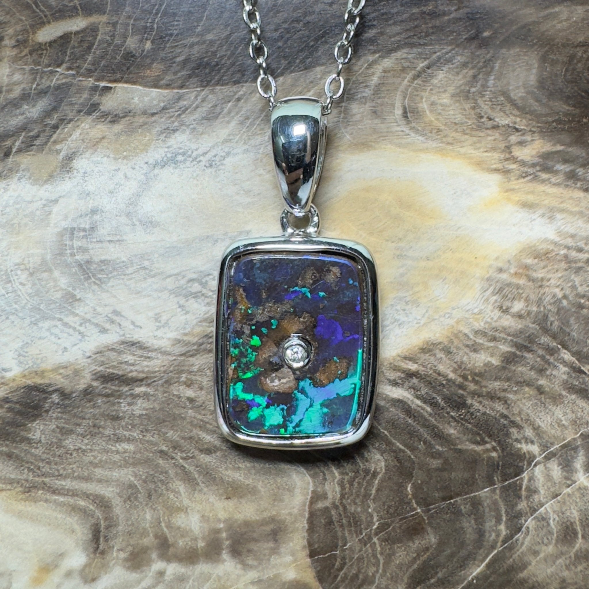 MacDonnell Spectrum ~ Queensland Boulder Opal 925 Sterling Silver Pendant Necklace