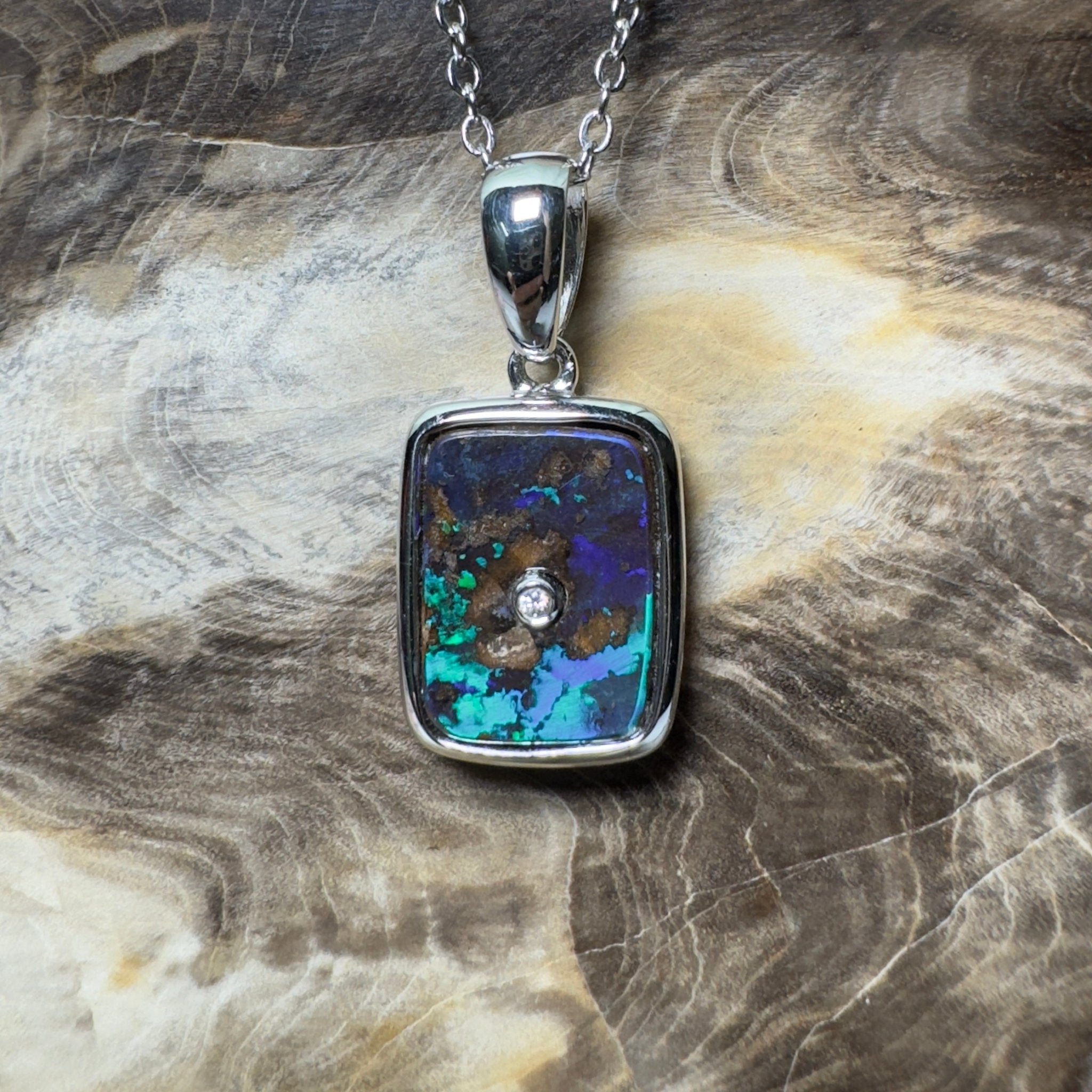 MacDonnell Spectrum ~ Queensland Boulder Opal 925 Sterling Silver Pendant Necklace