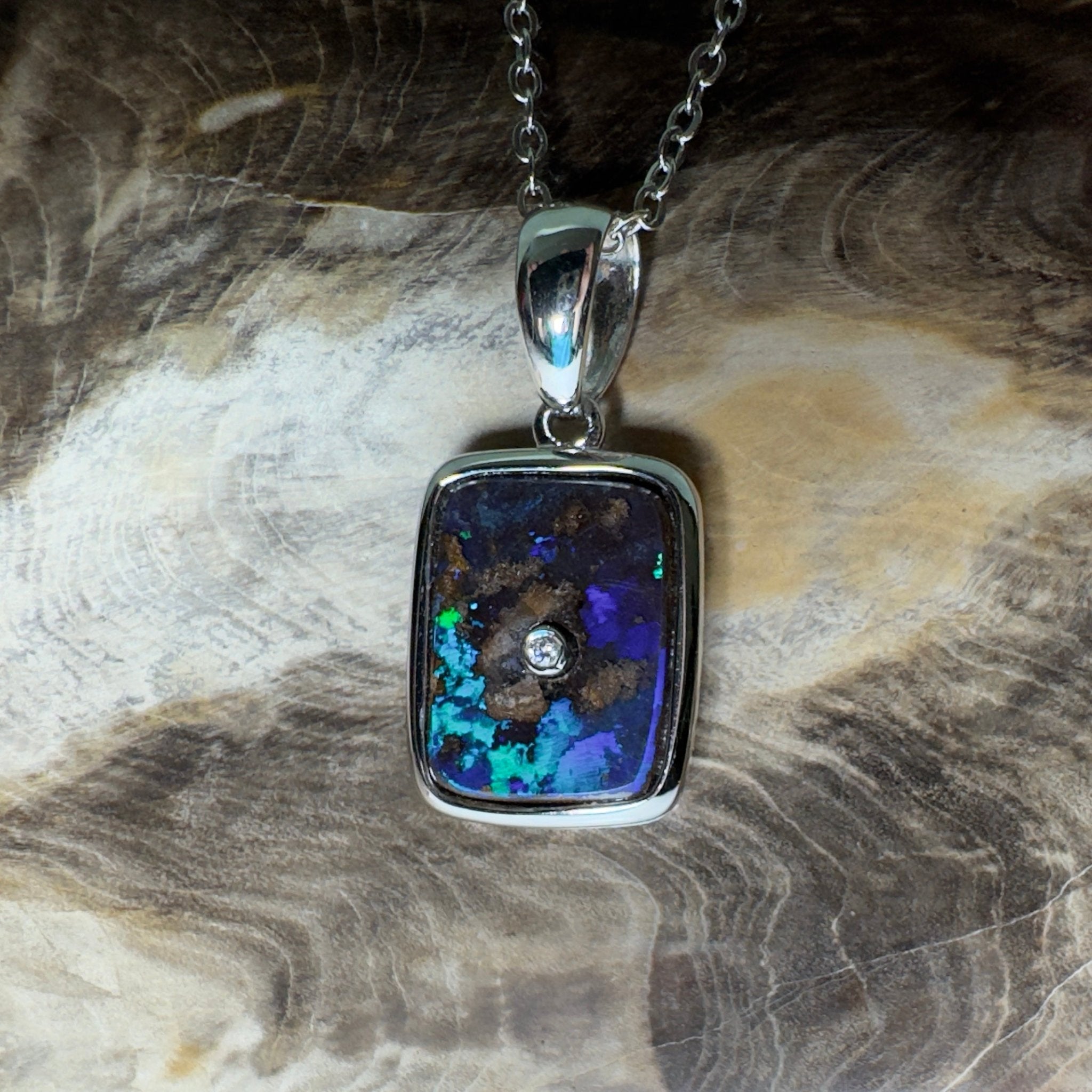 MacDonnell Spectrum ~ Queensland Boulder Opal 925 Sterling Silver Pendant Necklace