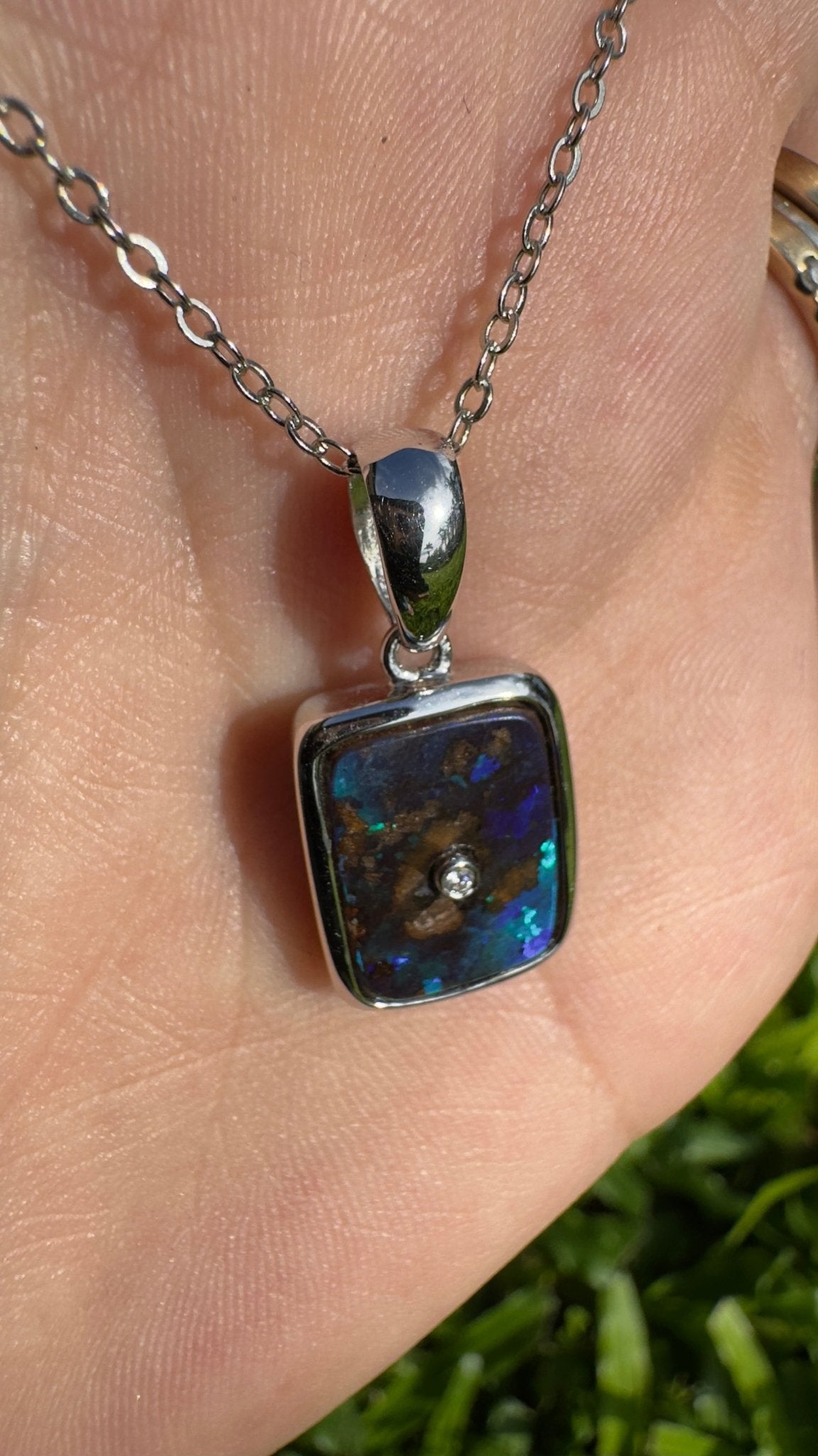 MacDonnell Spectrum ~ Queensland Boulder Opal 925 Sterling Silver Pendant Necklace