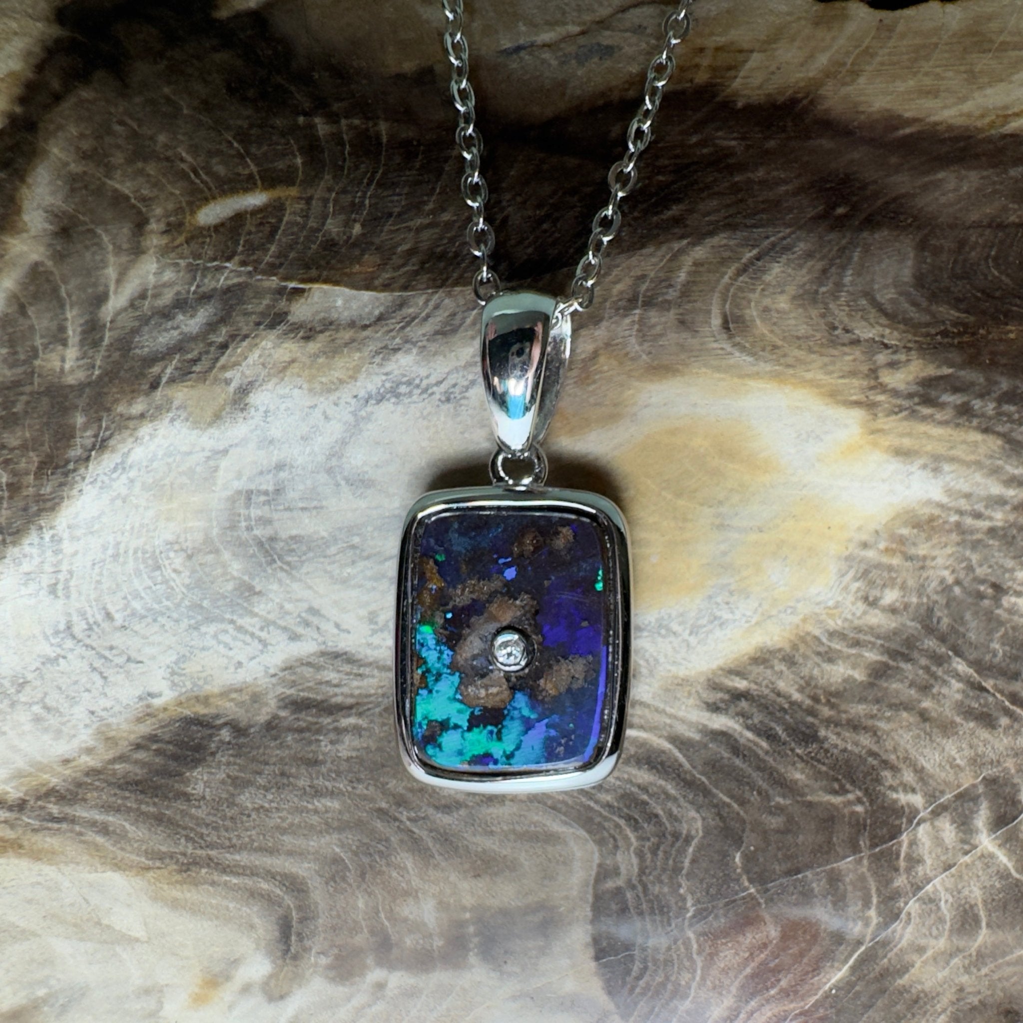 MacDonnell Spectrum ~ Queensland Boulder Opal 925 Sterling Silver Pendant Necklace