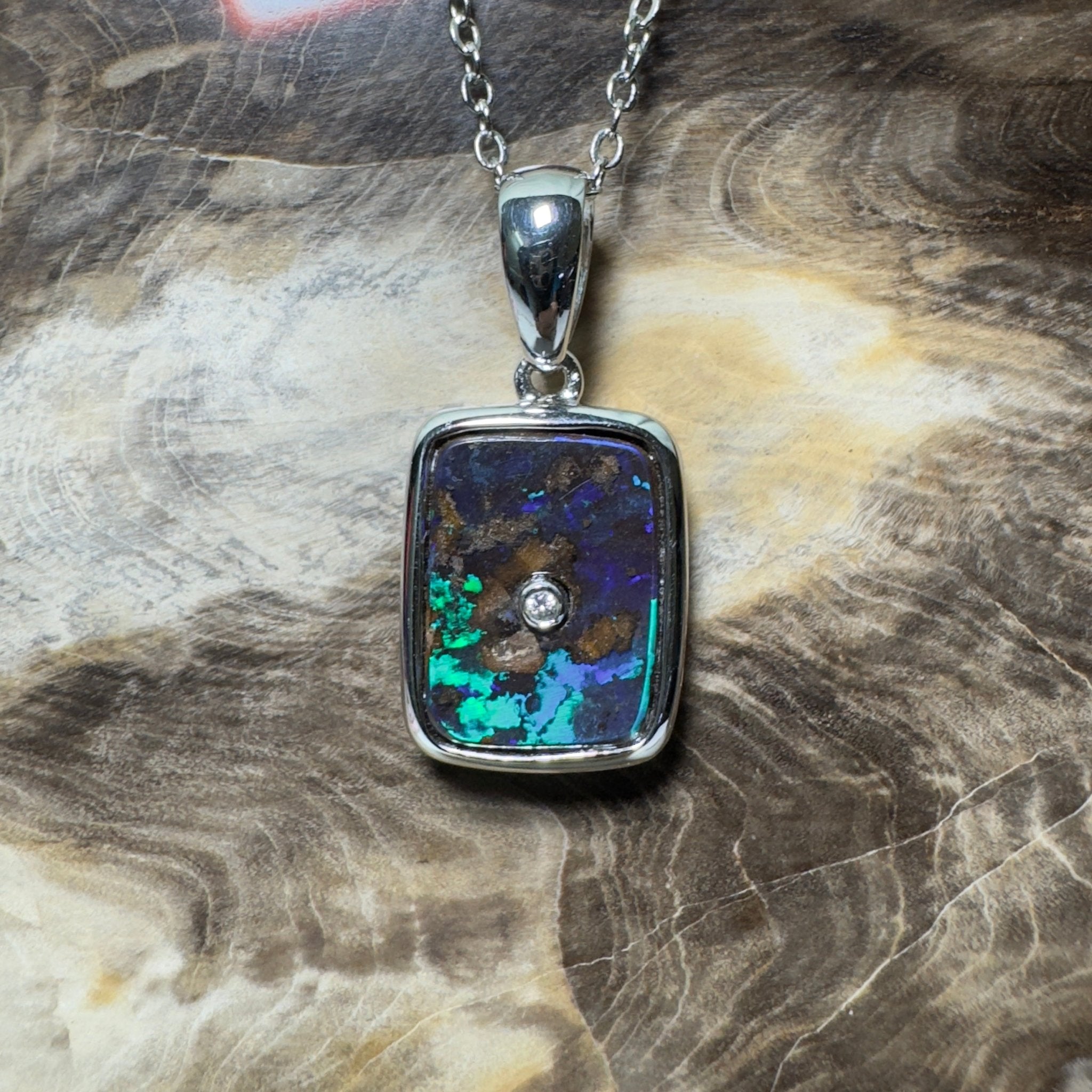 MacDonnell Spectrum ~ Queensland Boulder Opal 925 Sterling Silver Pendant Necklace