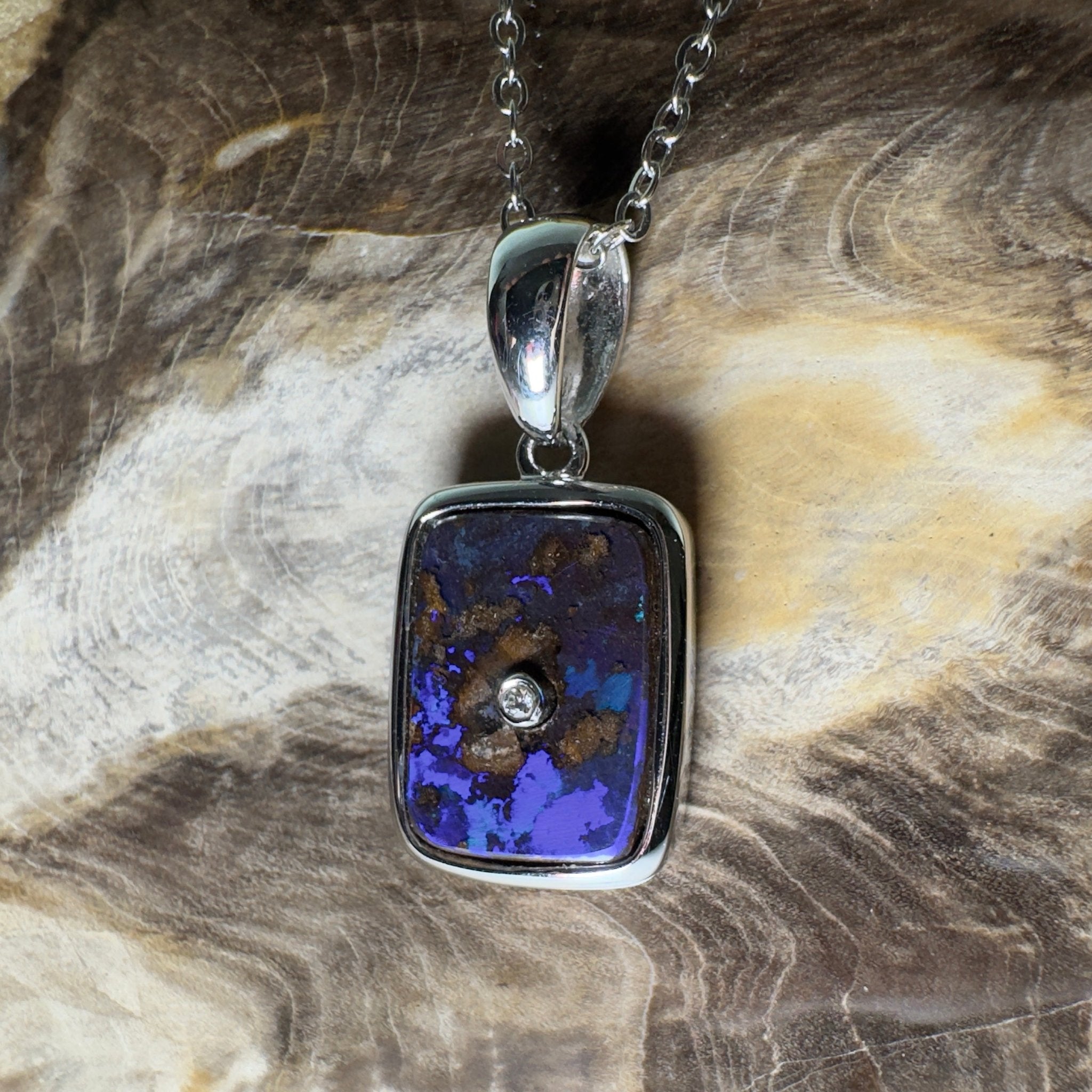 MacDonnell Spectrum ~ Queensland Boulder Opal 925 Sterling Silver Pendant Necklace