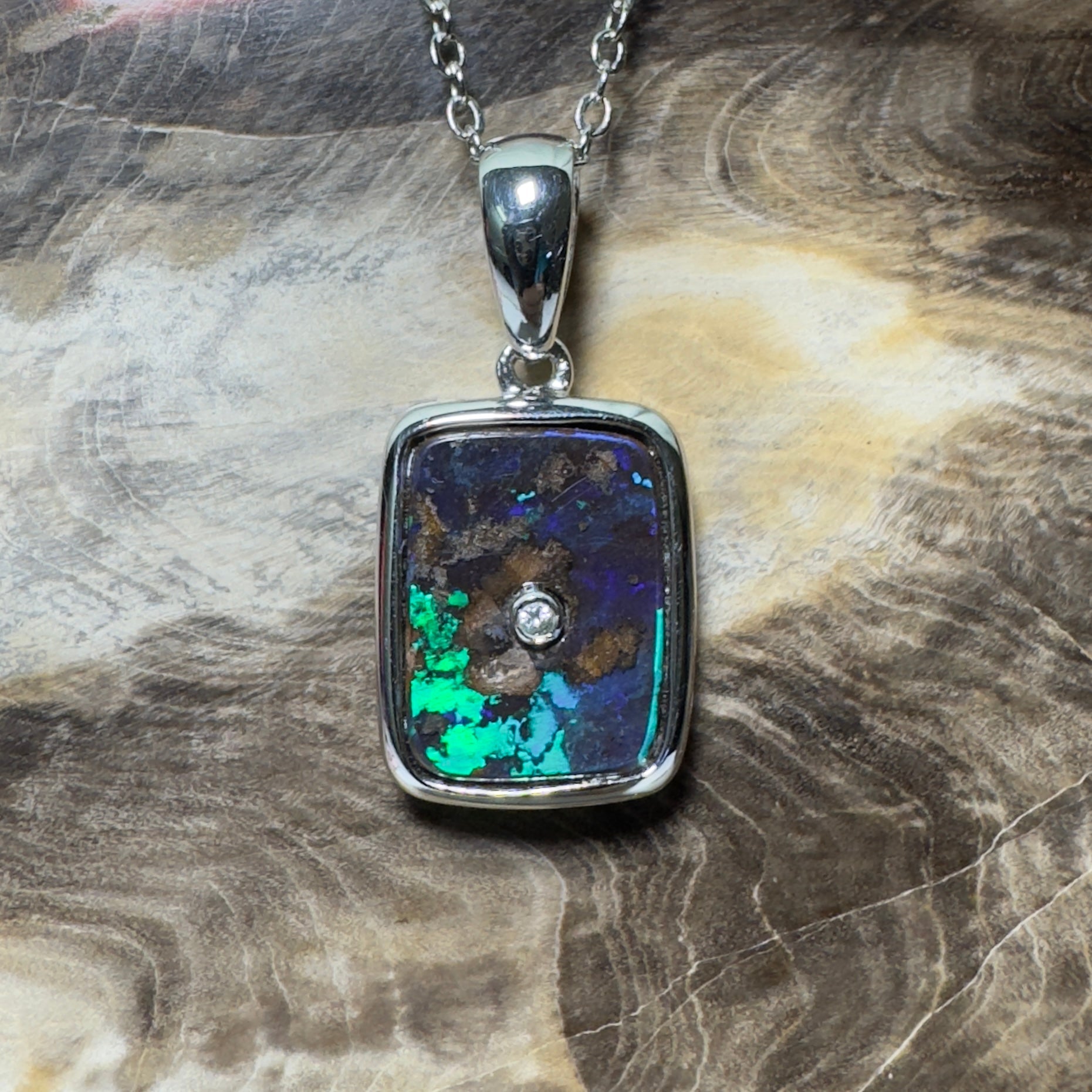MacDonnell Spectrum ~ Queensland Boulder Opal 925 Sterling Silver Pendant Necklace