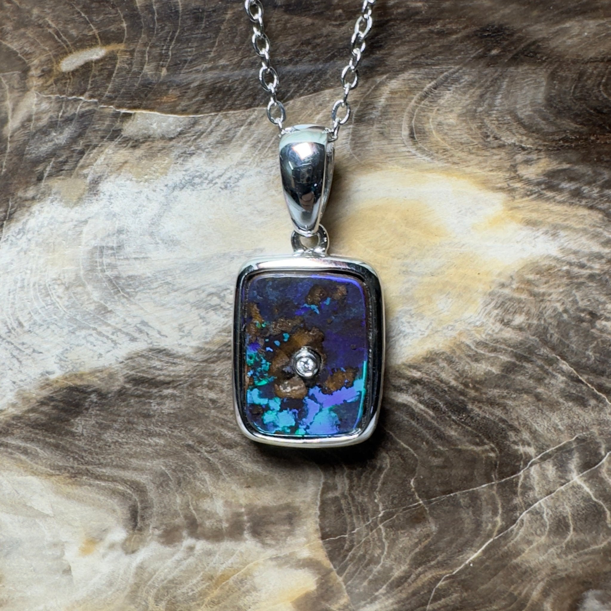 MacDonnell Spectrum ~ Queensland Boulder Opal 925 Sterling Silver Pendant Necklace